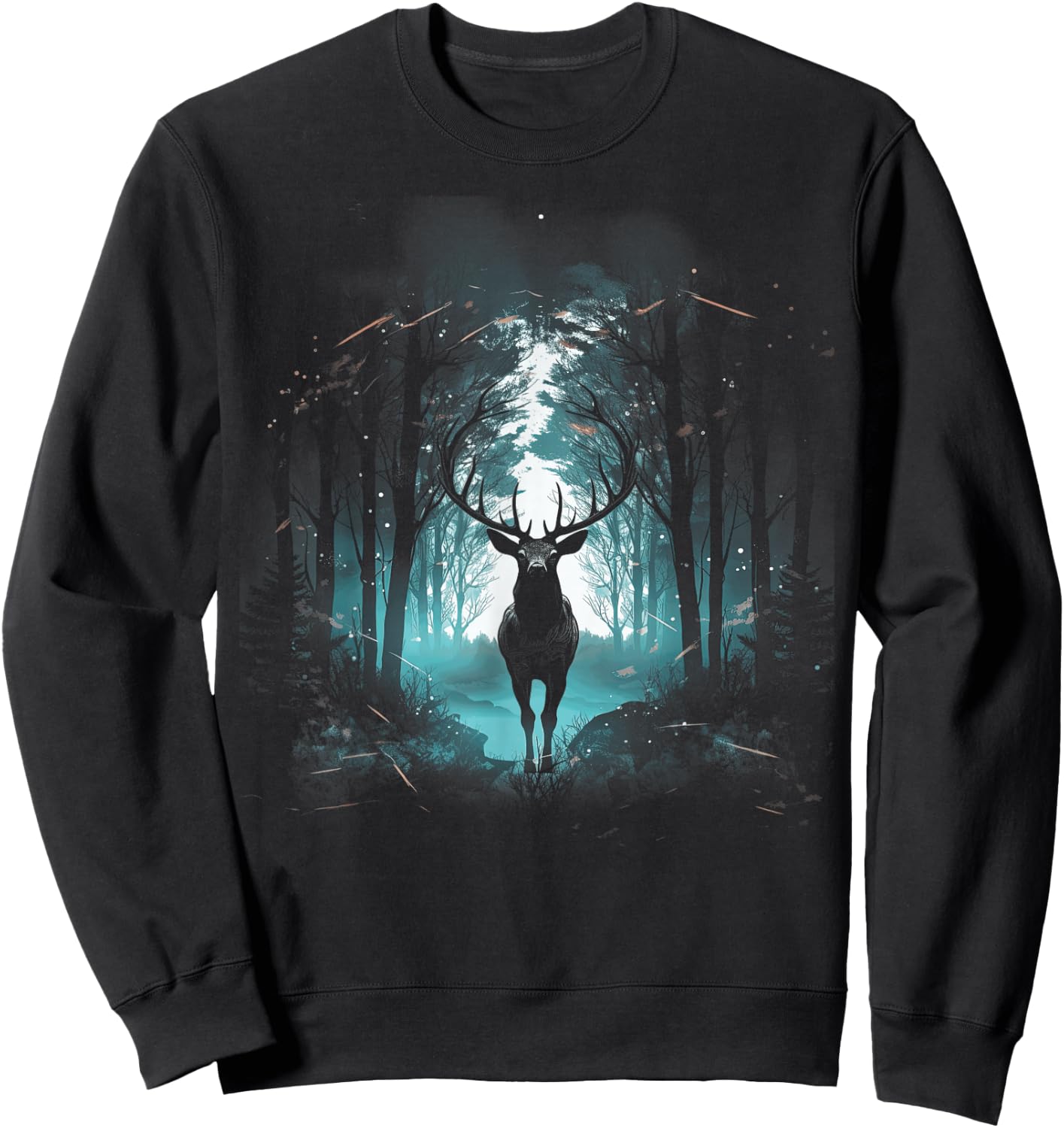 Forest Deer Wildlife Animal Illustration Sweatshirt - Sweatshirt | Black