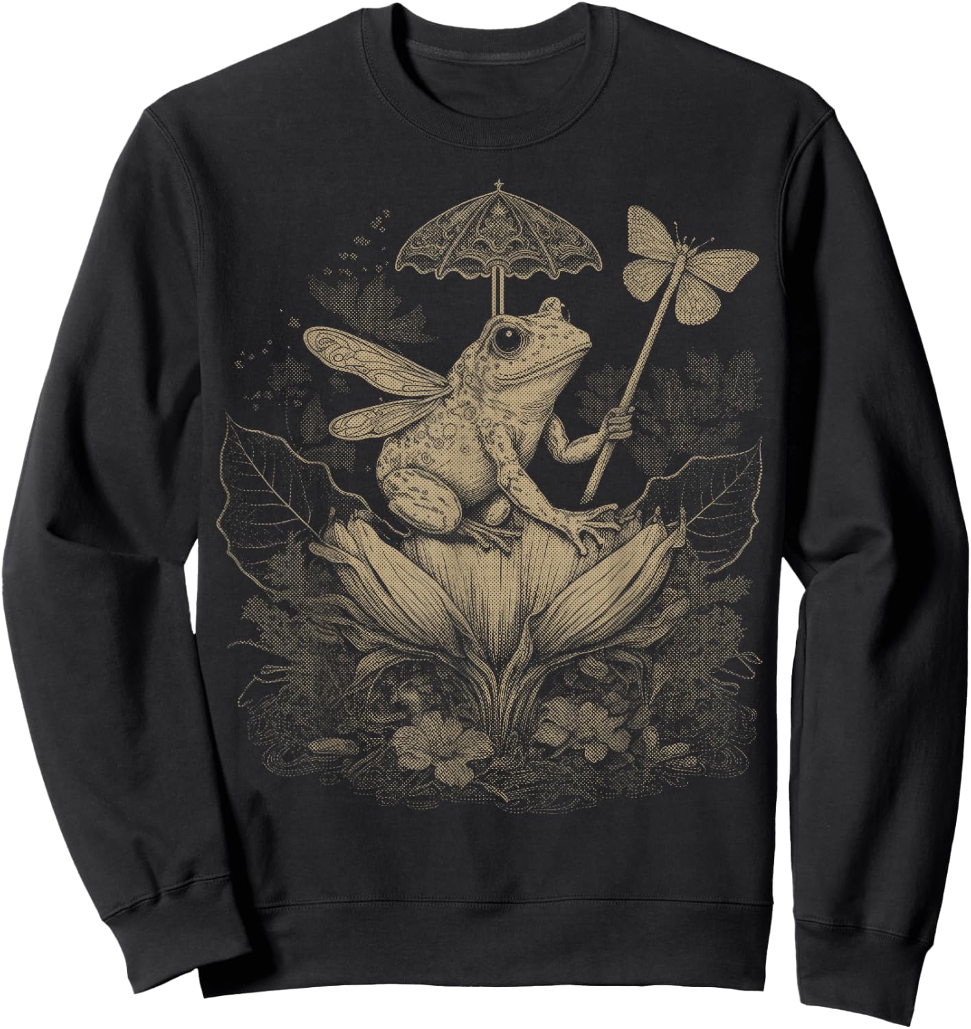 Cute Fairycore Floral Frog Aesthetic Girls Women Graphic Sweatshirt - Sweatshirt | Black
