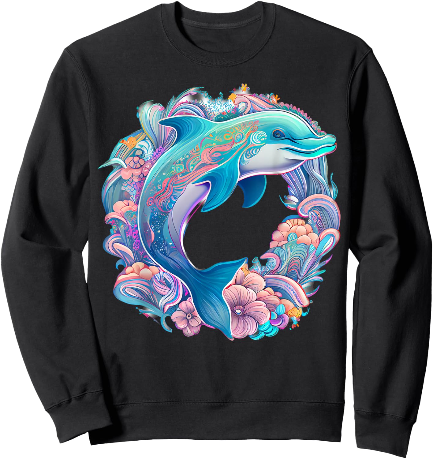 Easter Festive Illustration with Charming Dolphin Artwork Sweatshirt - Sweatshirt | Black