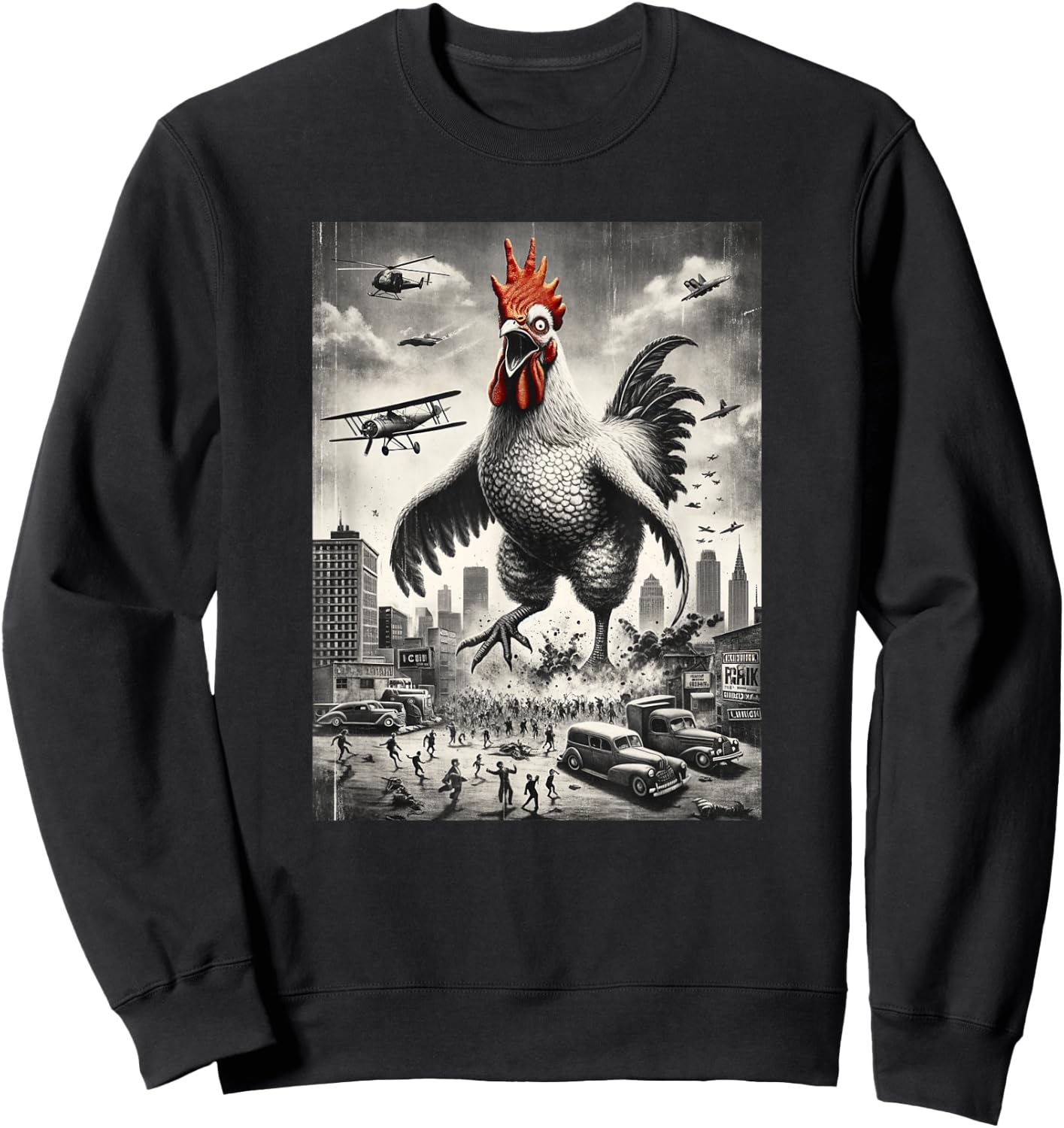 Funny Chickenzilla Monster Movie Parody Men Women Kids Sweatshirt - Sweatshirt | Black