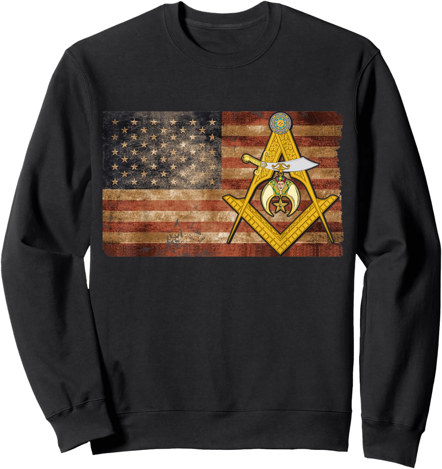 Shriners USA Flag Emblem Compass & Square Mason Father's Day Sweatshirt - Sweatshirt | Black