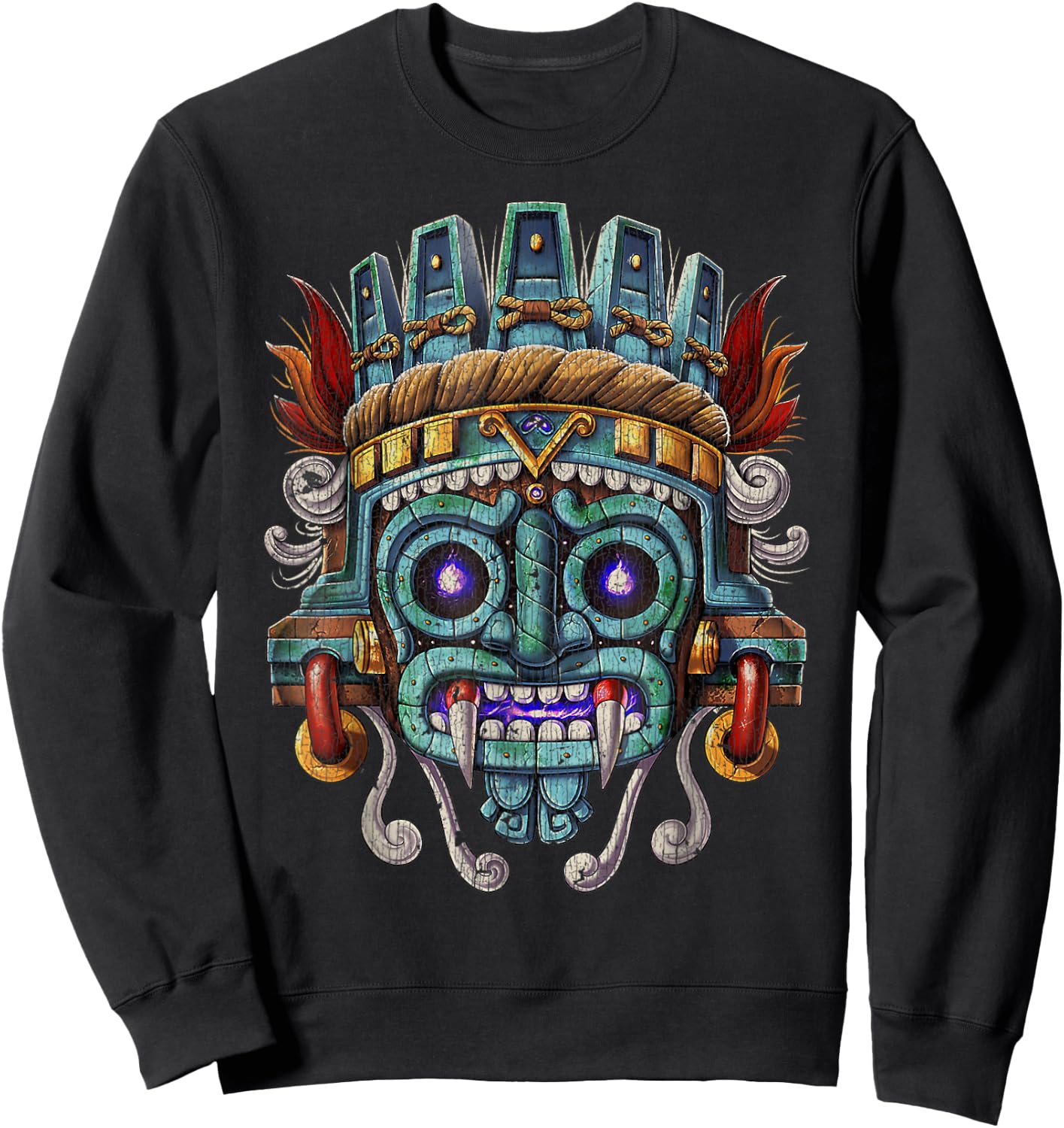 Vintage Aztec God Tlaloc Mayan Mythology Deity Mexican copy Sweatshirt - Sweatshirt | Black
