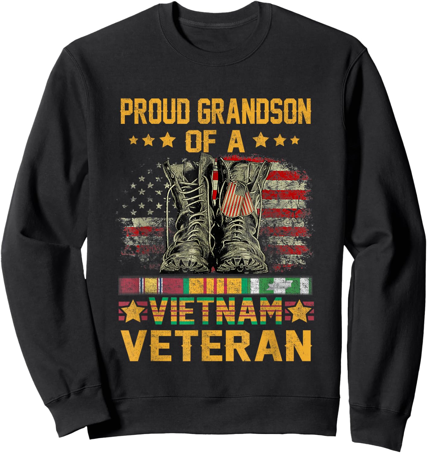 Proud Grandson of A Vietnam Veteran Flag American USA Sweatshirt - Sweatshirt | Black