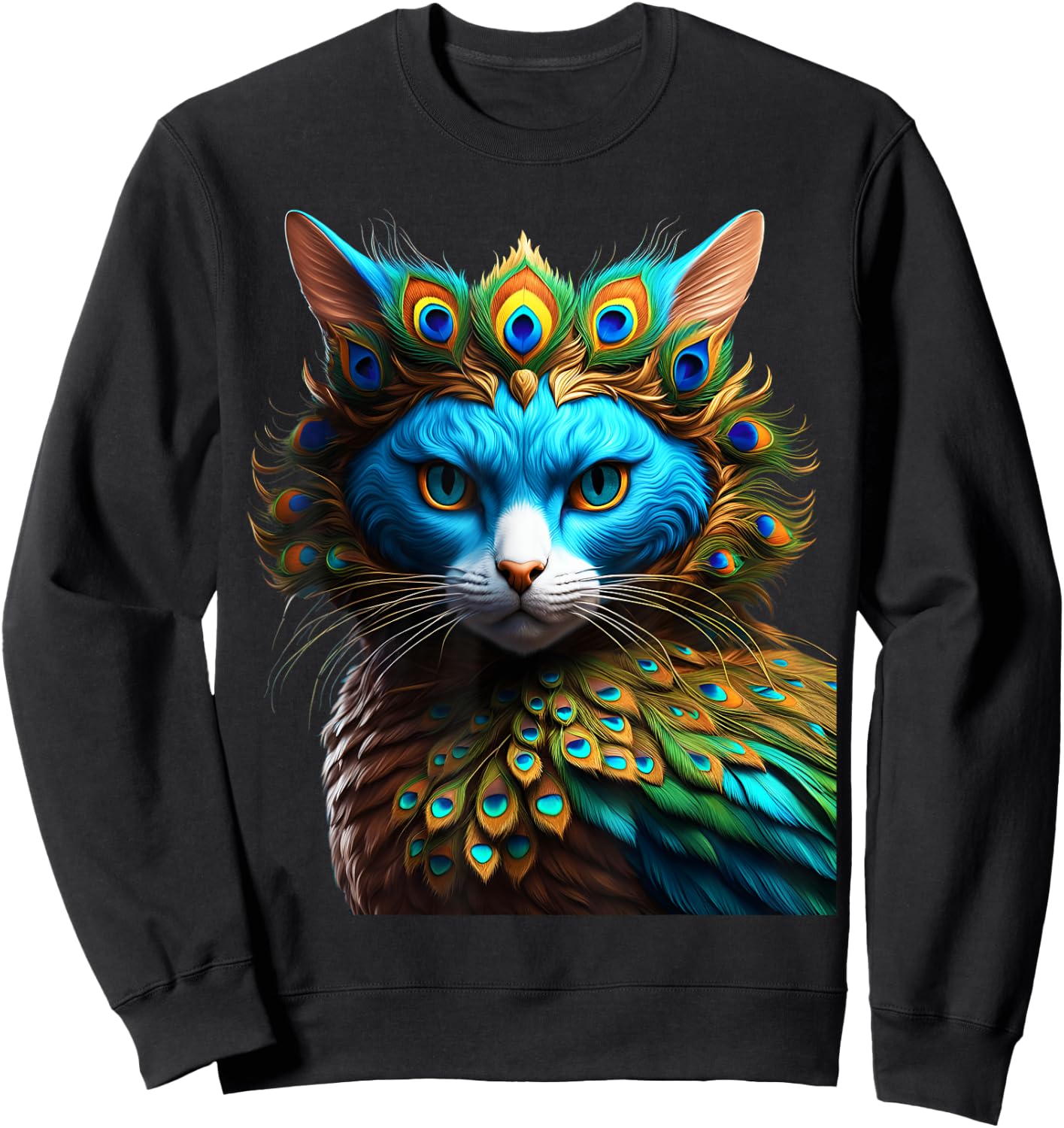 Fantasy Cute Vivid Cat Peacock Mix Women Girls Kids Sweatshirt - Sweatshirt | Black