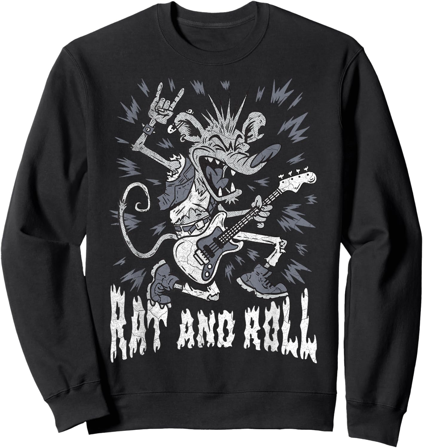 Rock and Roll Rat and Roll Vintage ROCK Music Rat Sweatshirt - Sweatshirt | Black