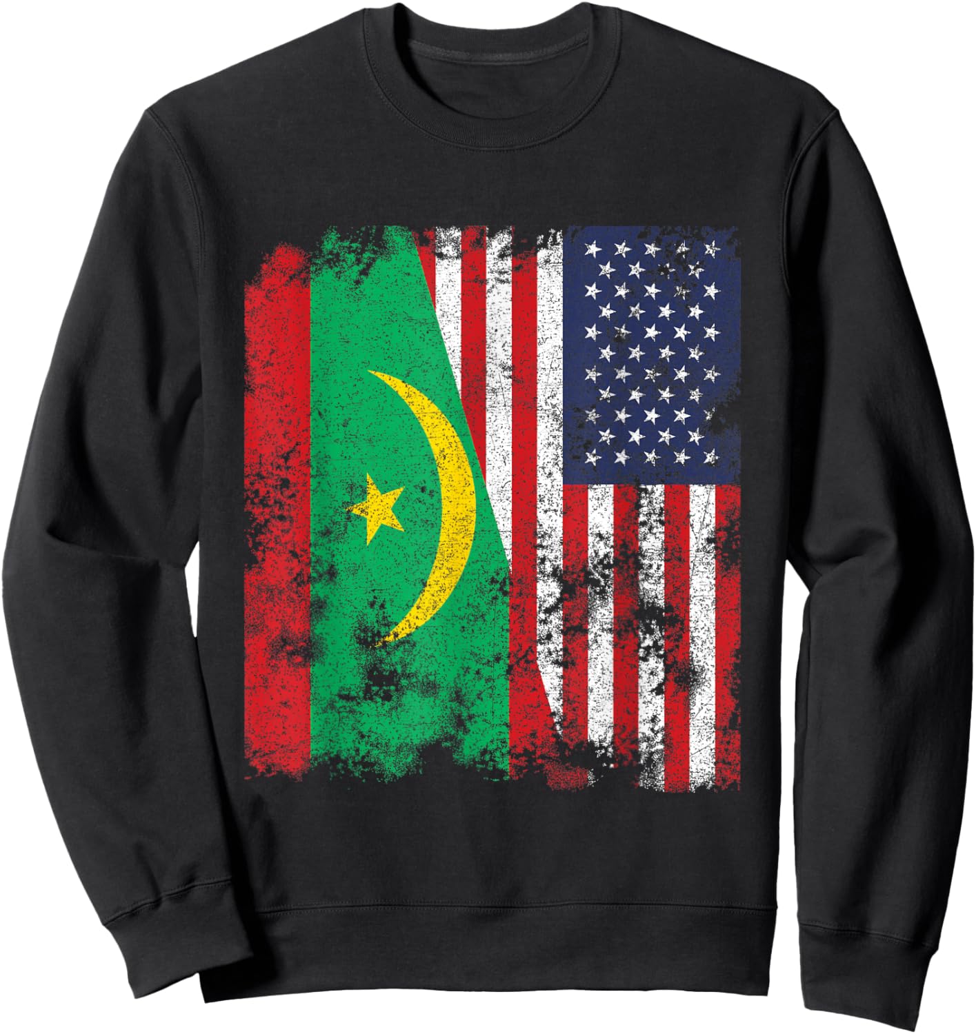 Mauritania USA Flag Distressed - Half American Women Kids Men Sweatshirt - Sweatshirt | Black