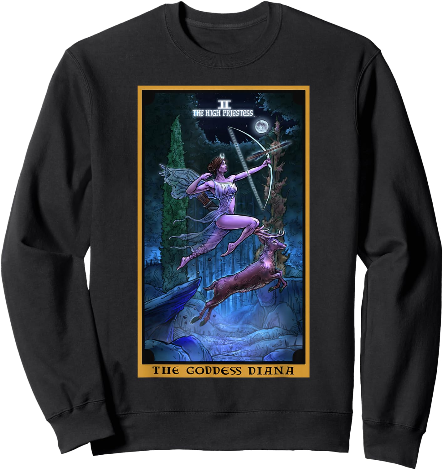The Goddess Diana High Priestess Tarot Card Pagan Witchcraft Sweatshirt - Sweatshirt | Black