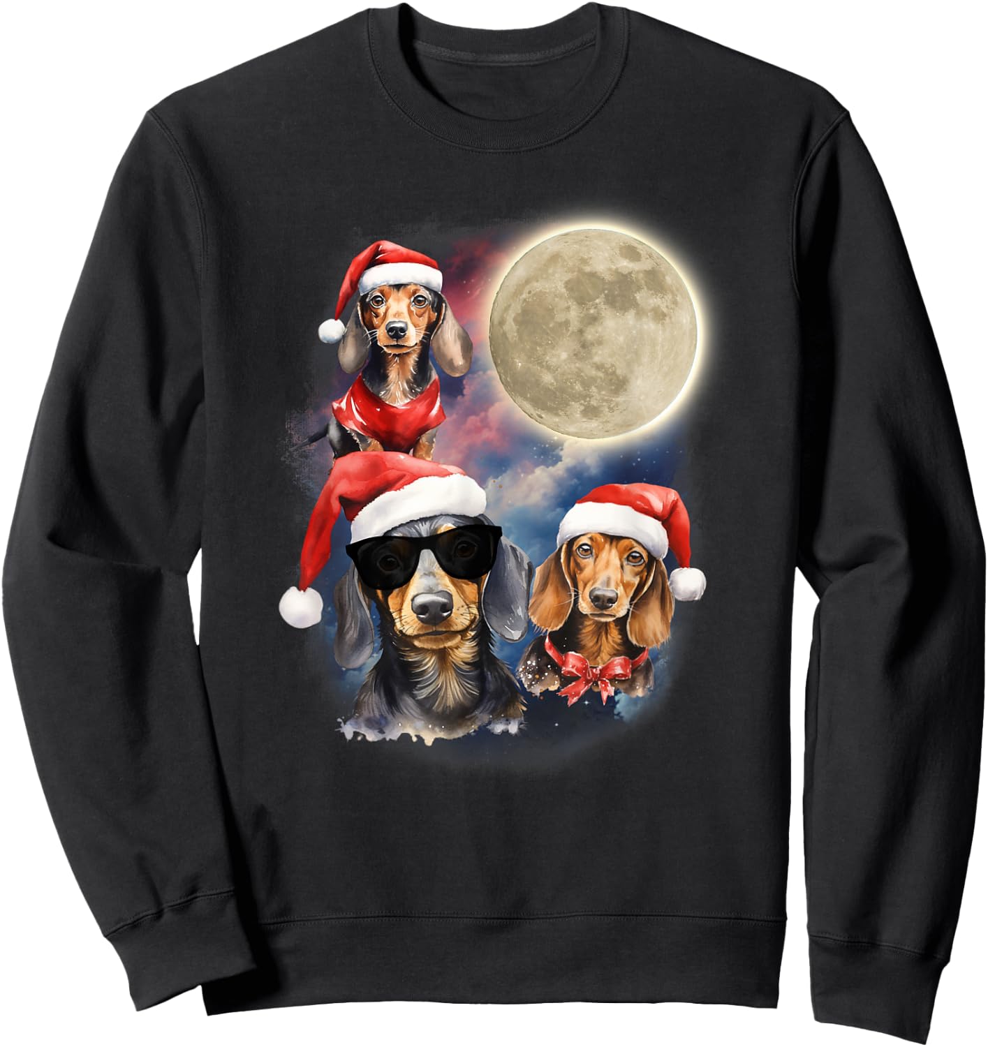 Dachshunds Howling At Moon Funny Festive Dachshund Christmas Sweatshirt - Sweatshirt | Black