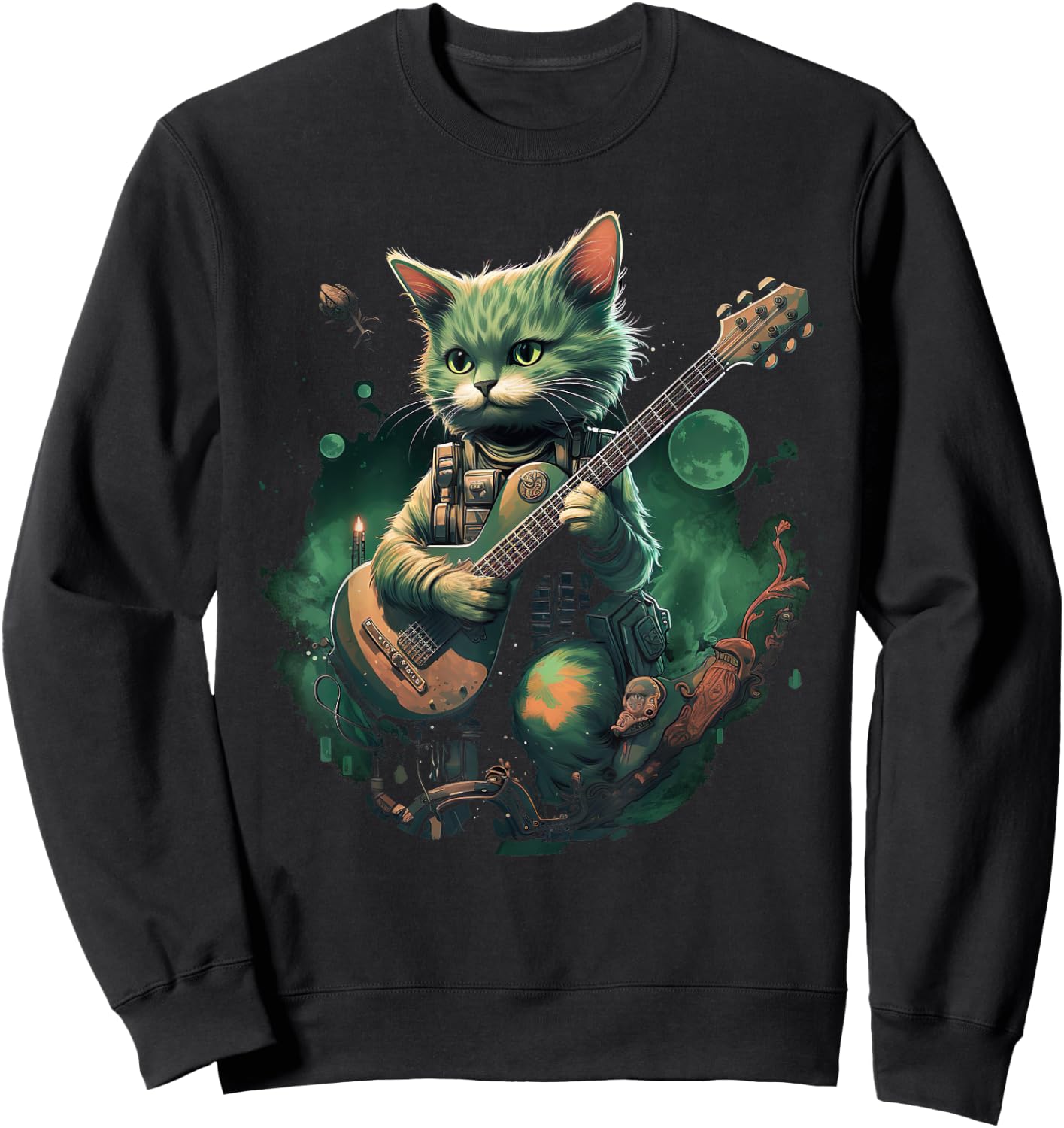 Rock Cat Playing Guitar Cat Funny Guitar Cat Kitty Sweatshirt - Sweatshirt | Black