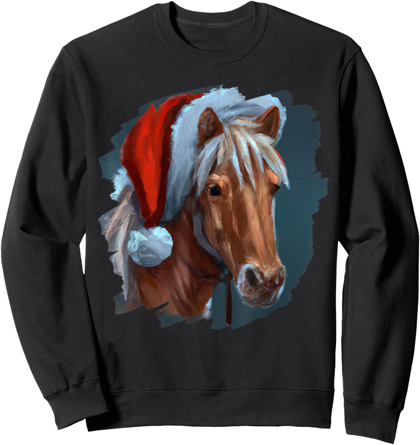 Horse Wearing Santa Claus Hat Horseback Riding Christmas Sweatshirt - Sweatshirt | Black