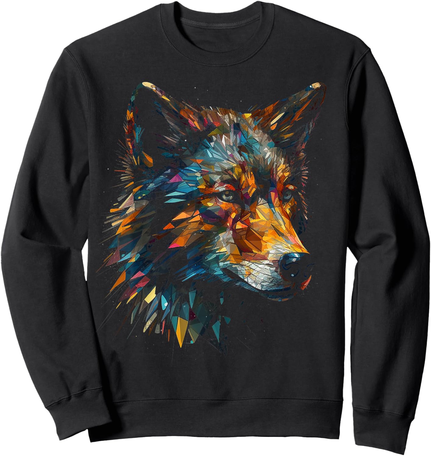 Wolf Polygon Artwork | Animal Motif Wolf Sweatshirt - Sweatshirt | Black