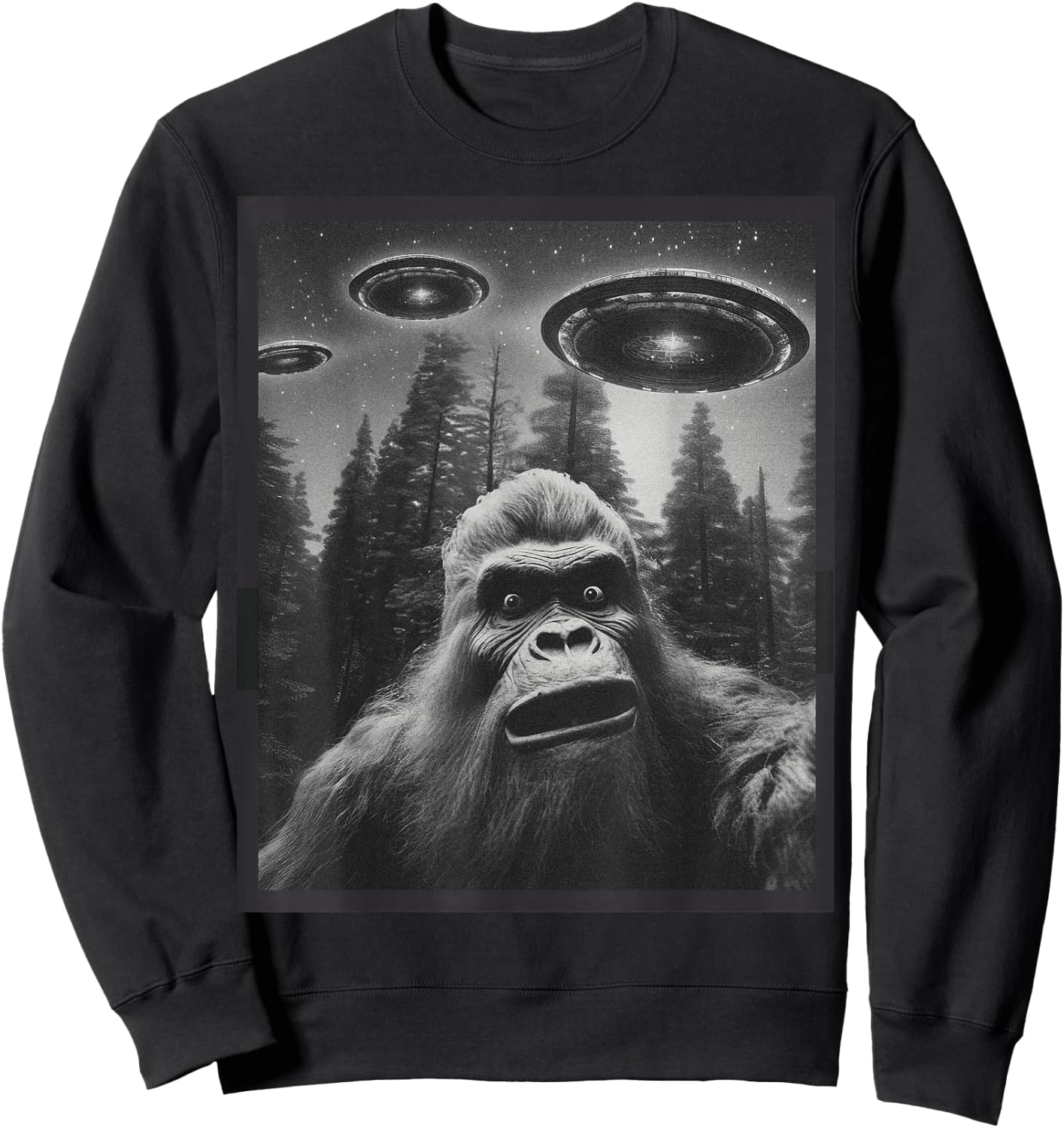 CAT Funny Women Bigfoot Sasquatch Alien UFO Sweatshirt - Sweatshirt | Black