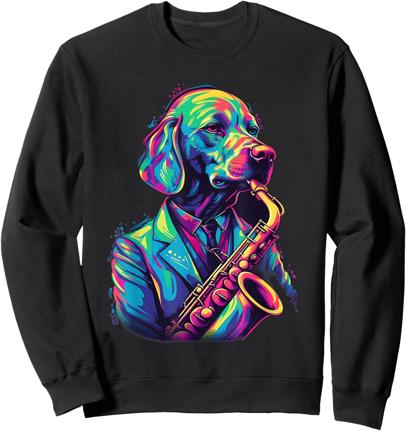 Jazz Musician Labrador Retriever Dog Saxophone Sweatshirt - Sweatshirt | Black