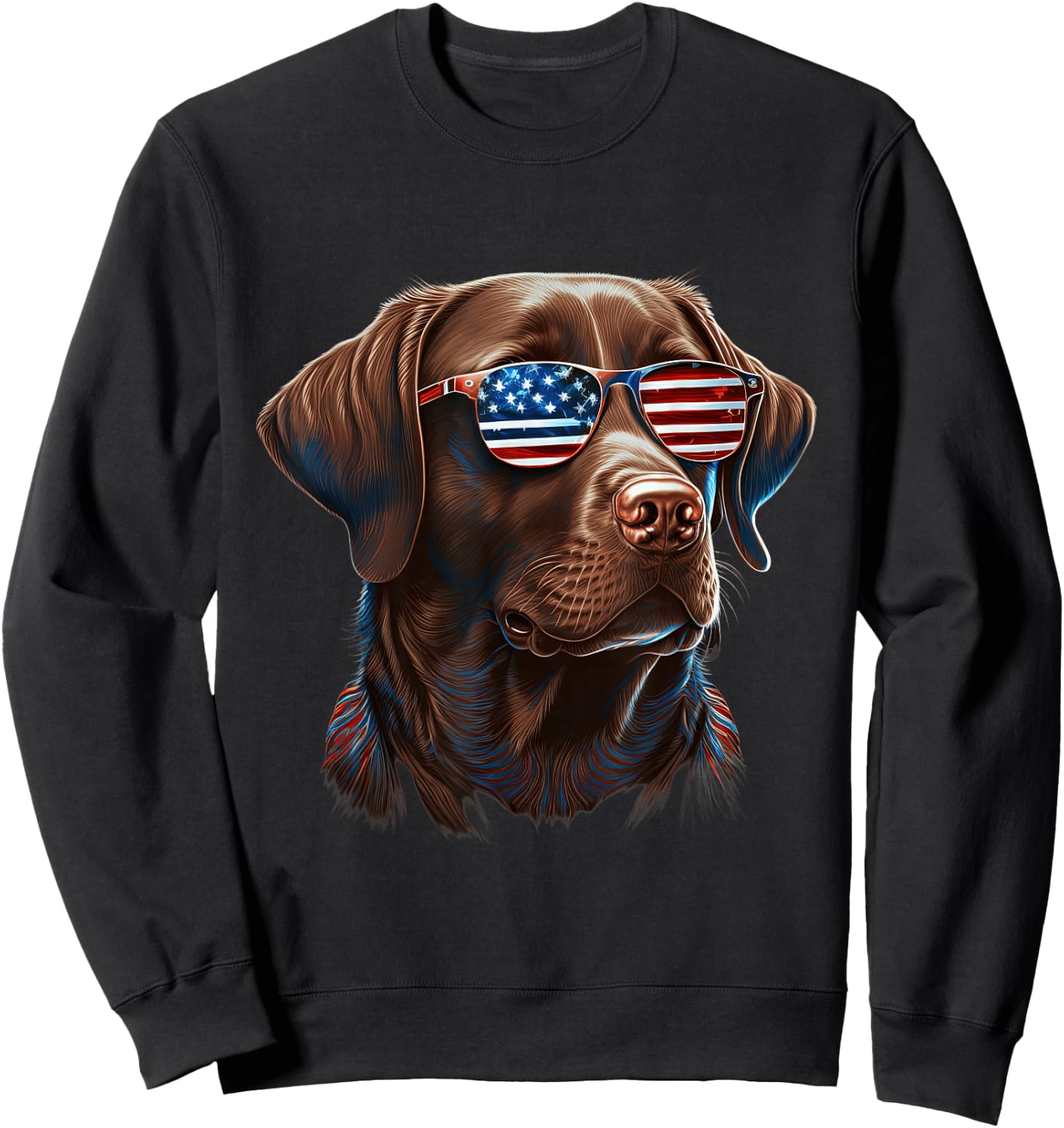 Chocolate Labrador With USA Sunglasses On Sweatshirt - Sweatshirt | Black