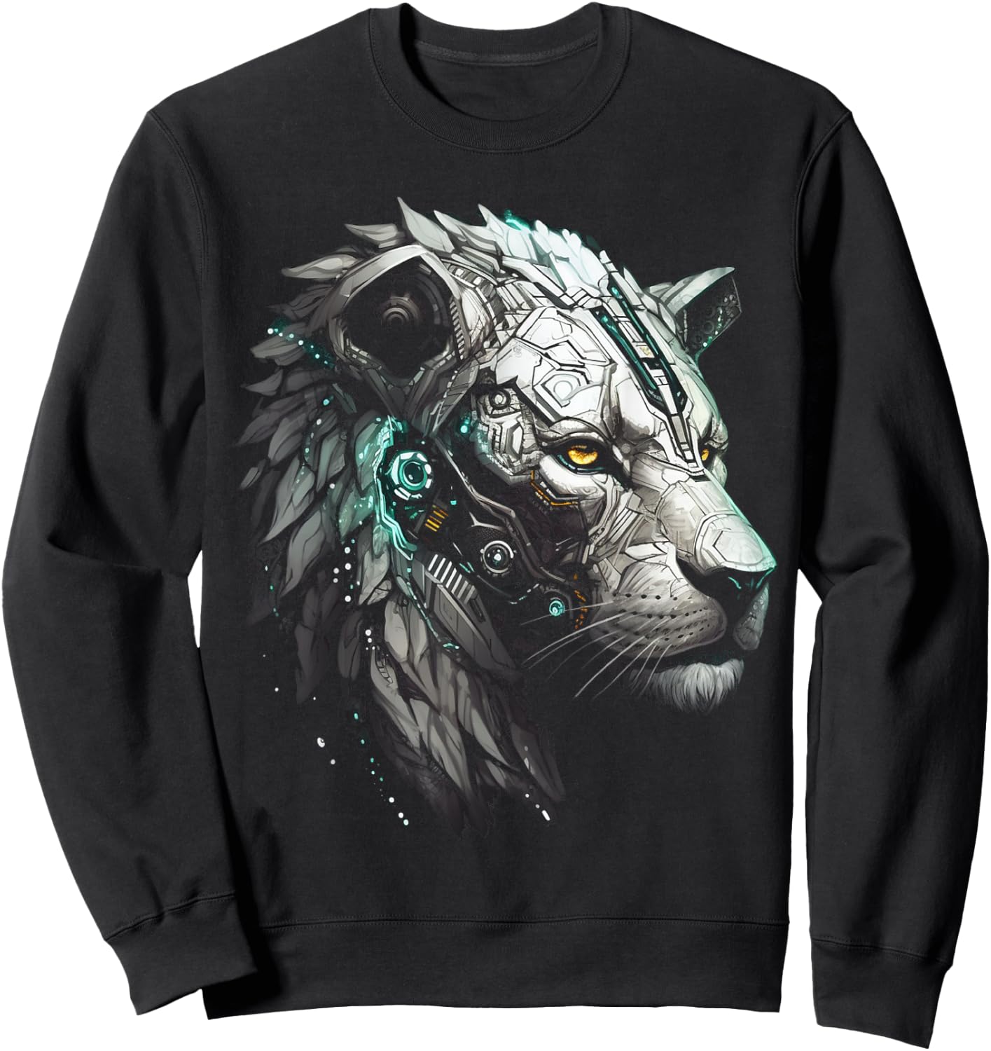 Lion Animal Robot Fantasy Art - Animal Motif Artwork Lion Sweatshirt - Sweatshirt | Black