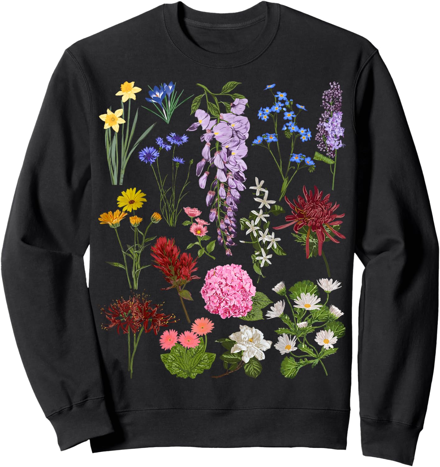Vintage Flower Botanical Illustration Chart Plant Sweatshirt - Sweatshirt | Black