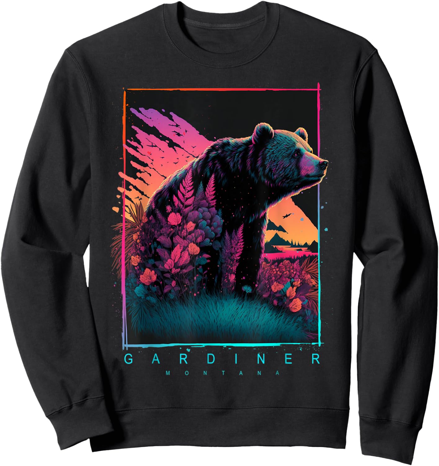 Gardiner Montana Mountain Bear Sweatshirt - Sweatshirt | Black