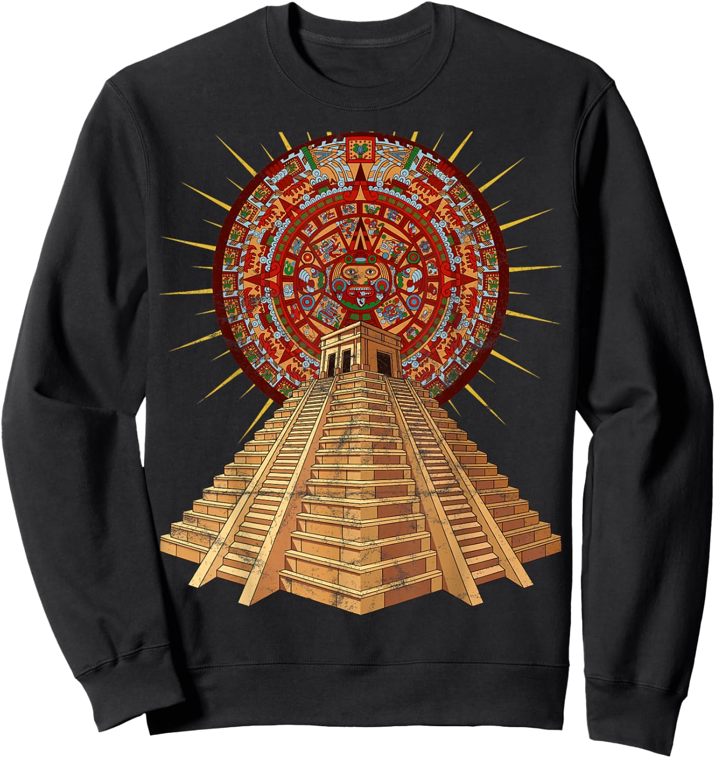 Ancient Sacred Mayan Aztec Calendar Pyramid Geometry Sweatshirt - Sweatshirt | Black