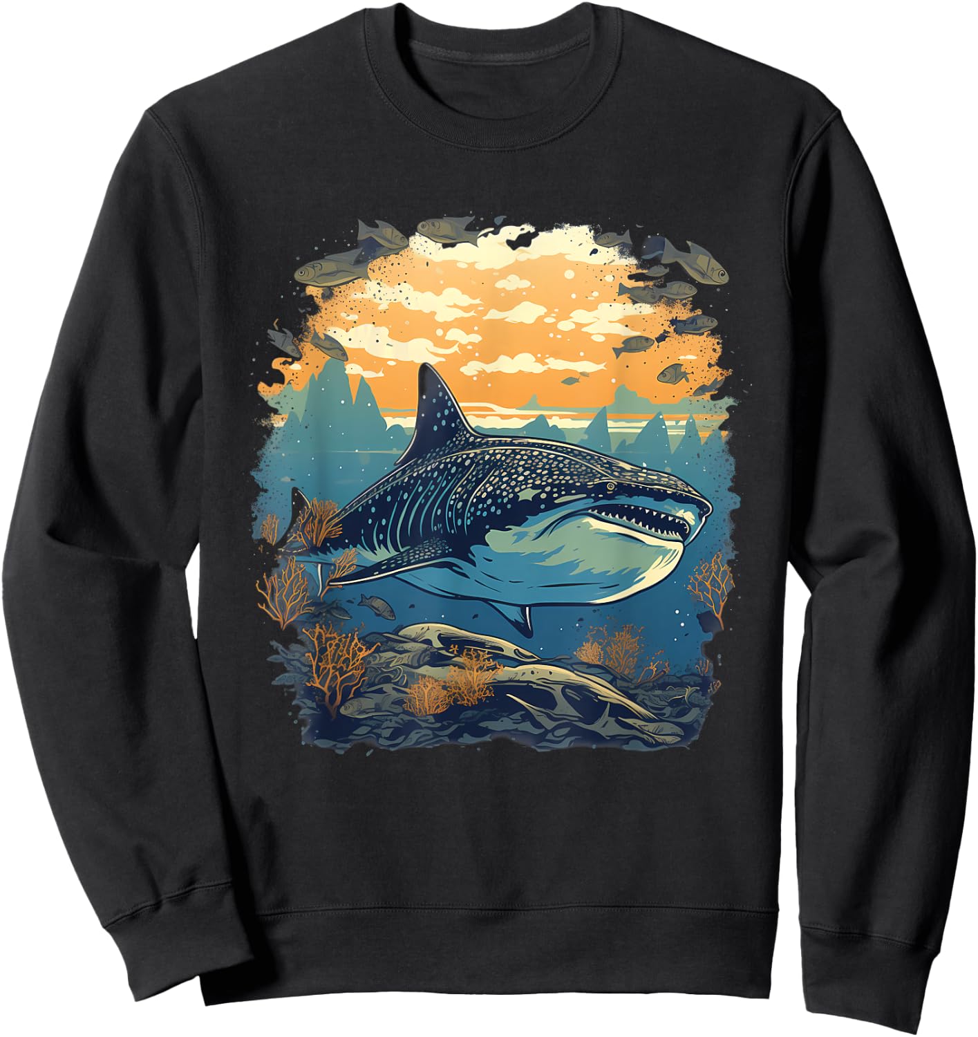 Retro Style Whale Shark Sweatshirt - Sweatshirt | Black