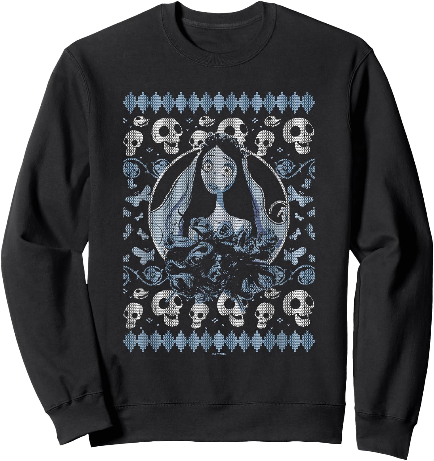 Corpse Bride Emily Skulls And Butterflies Pattern Portrait Sweatshirt - Sweatshirt | Black