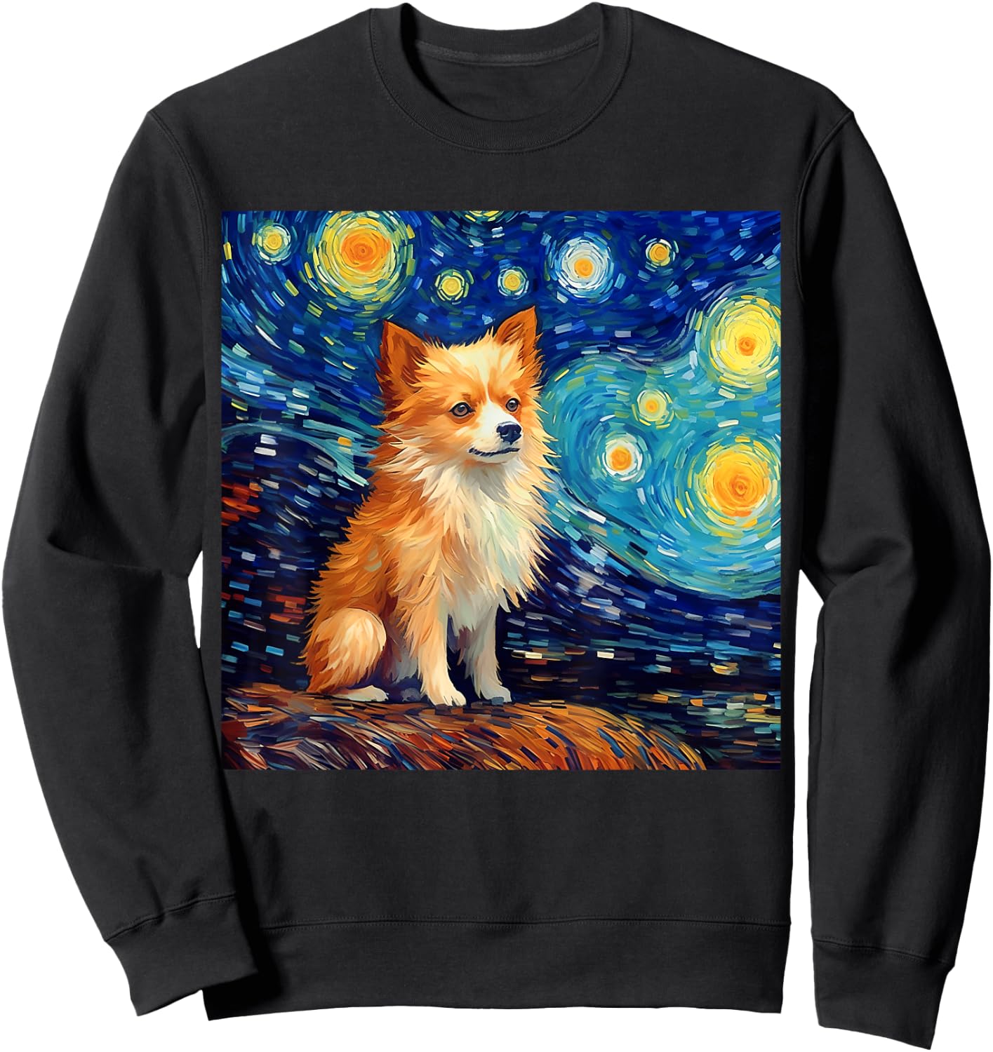 Surreal Starry Night Pomchi Dog Sweatshirt - Sweatshirt | Black