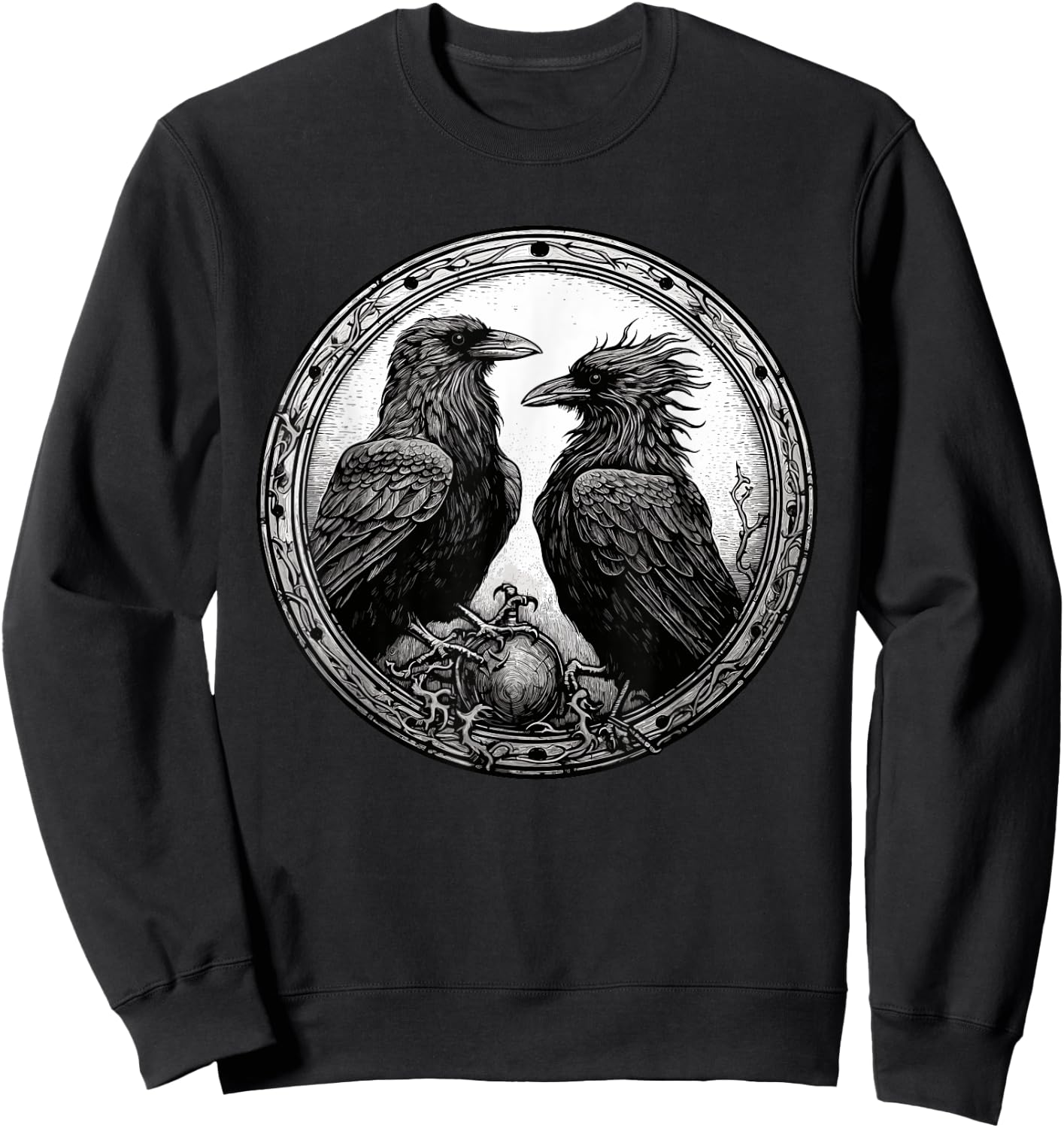 Raven Illustration White Black Ravens Goth Crow Sweatshirt - Sweatshirt | Black