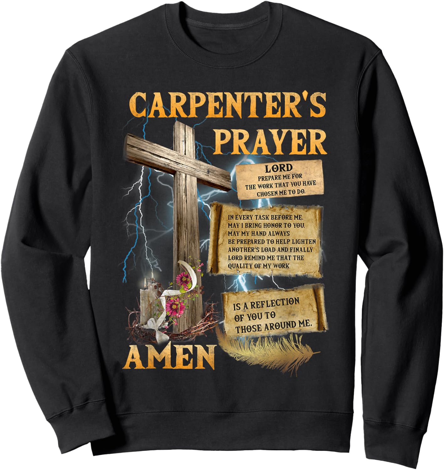 The Carpenter's Prayer Christian Present Jesus Carpeting Sweatshirt - Sweatshirt | Black