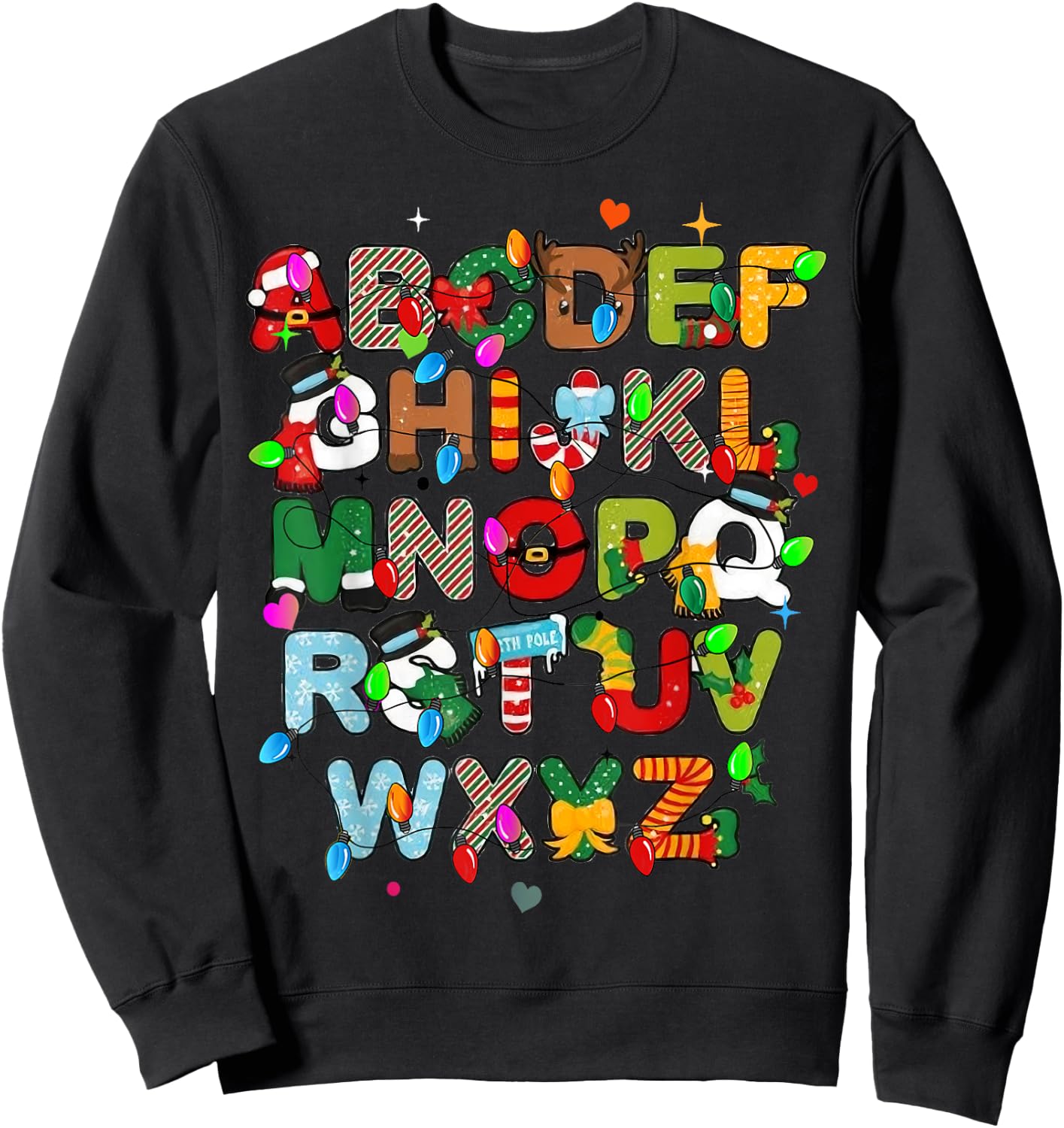 ABCs Learning Kindergarten Teacher Christmas Lights Alphabet Women Kids Sweatshirt - Sweatshirt | Black