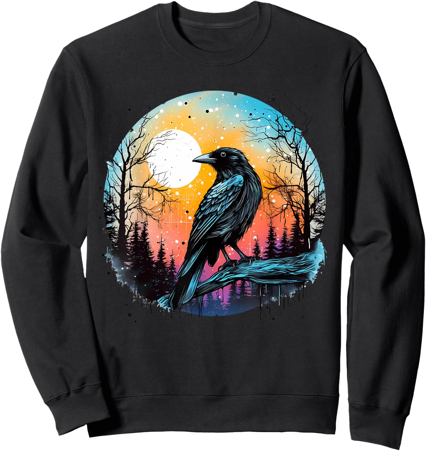 Vintage Raven Crow Forest Bird Graphic Art Design Print Sweatshirt - Sweatshirt | Black