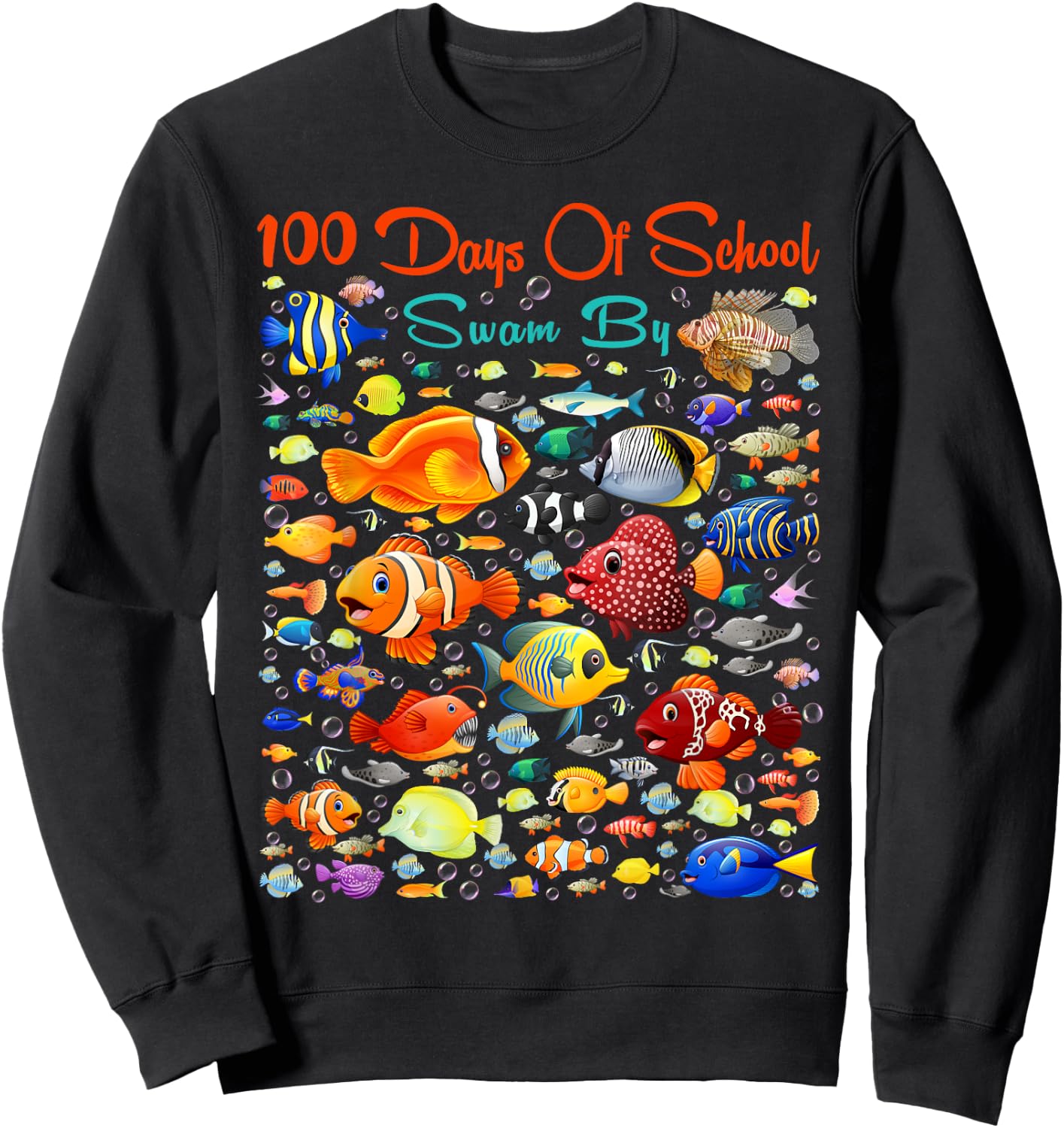 100 Days Of School Swam By Ocean Fishes 100 Days Smarter Kid Sweatshirt - Sweatshirt | Black