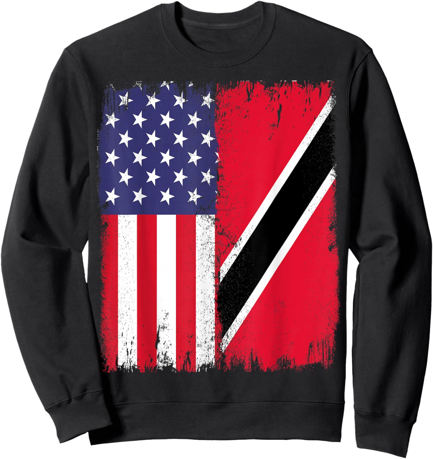 Trinidad And Tobago Trini Roots Half USA Trinidad Flag Sweatshirt - Sweatshirt | Black
