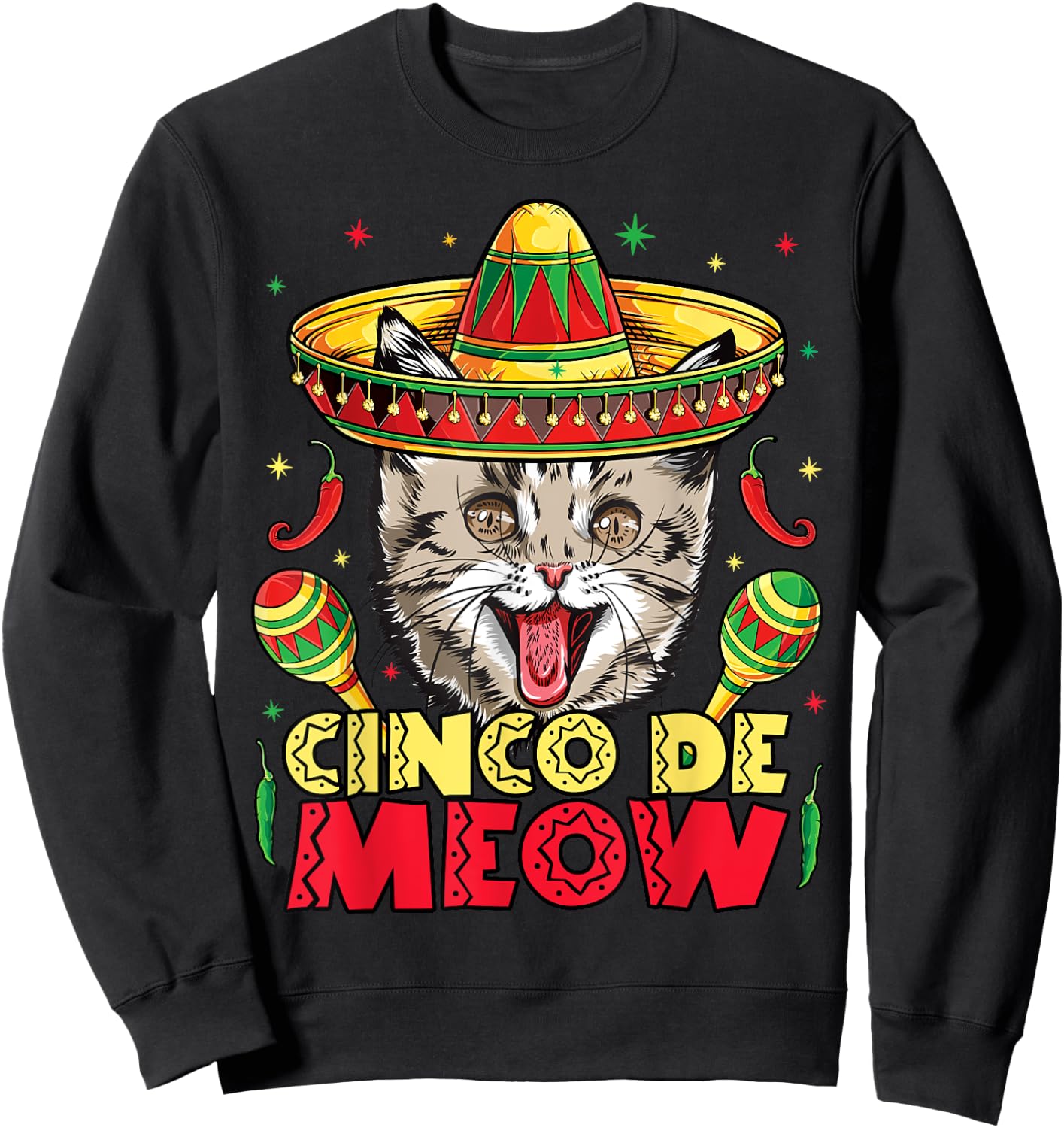 Cinco de Meow Mayo Cat Sombrero Kids Girls Boys Kitty Kitten Sweatshirt - Sweatshirt | Black
