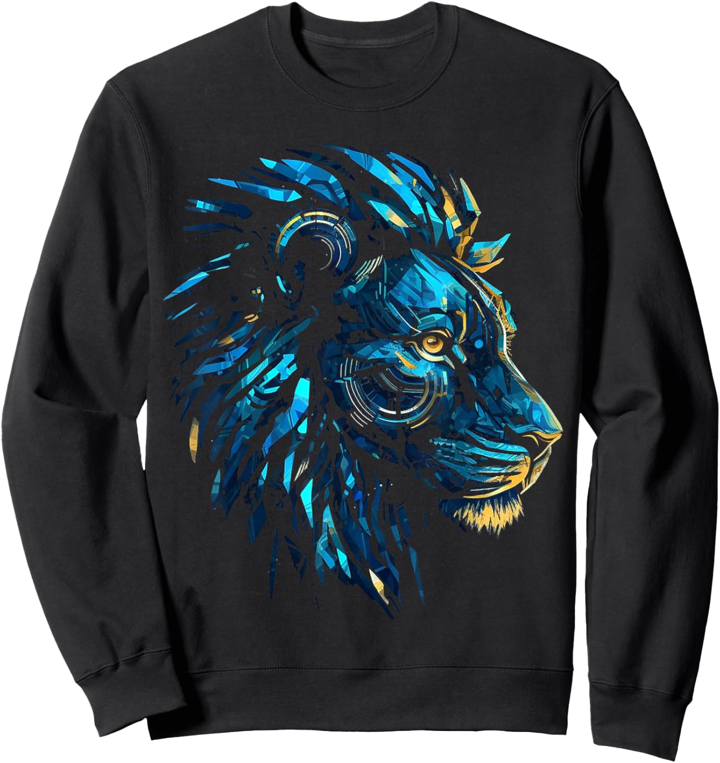 Blue Lion Robot Polygon Fantasy Animal Art Lion Sweatshirt - Sweatshirt | Black