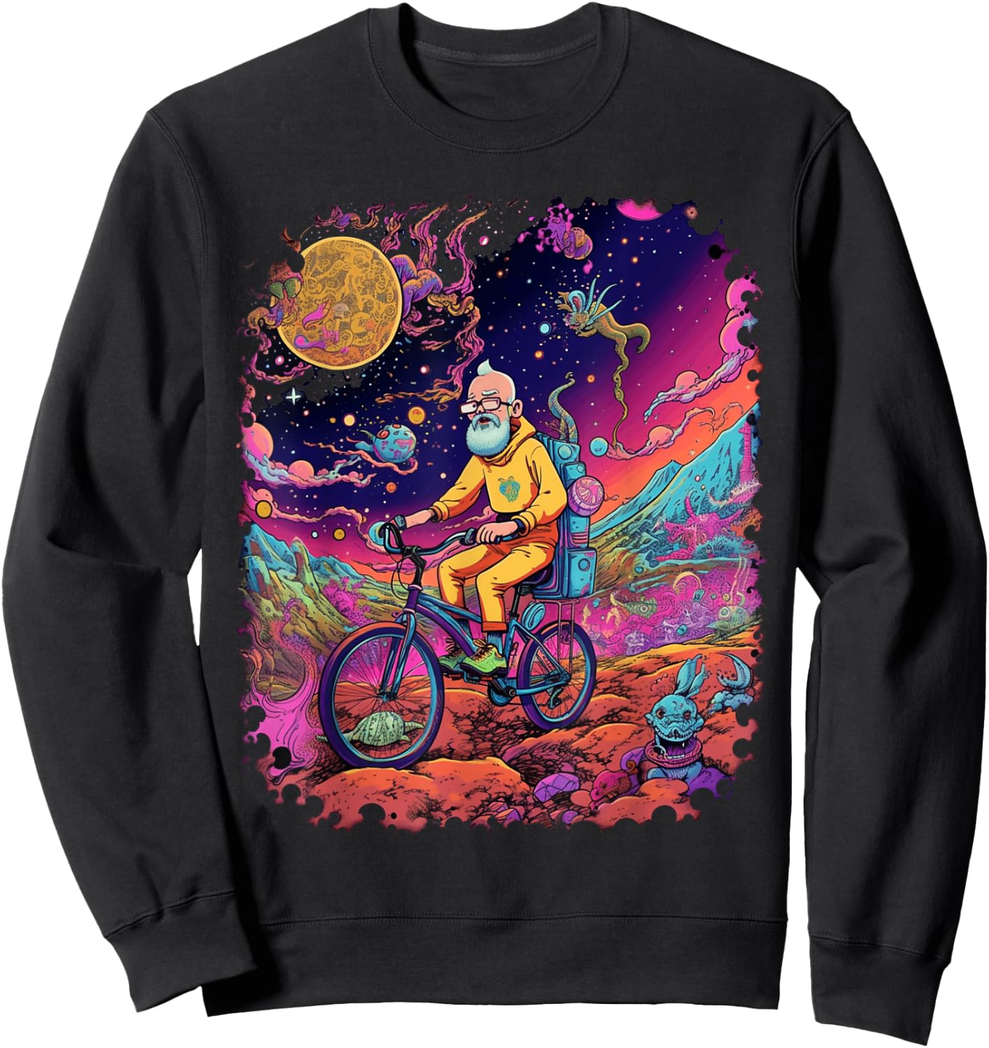 Bicycle Day Hofmann Trip | Psychedelic Comic Style Hippie Sweatshirt - Sweatshirt | Black