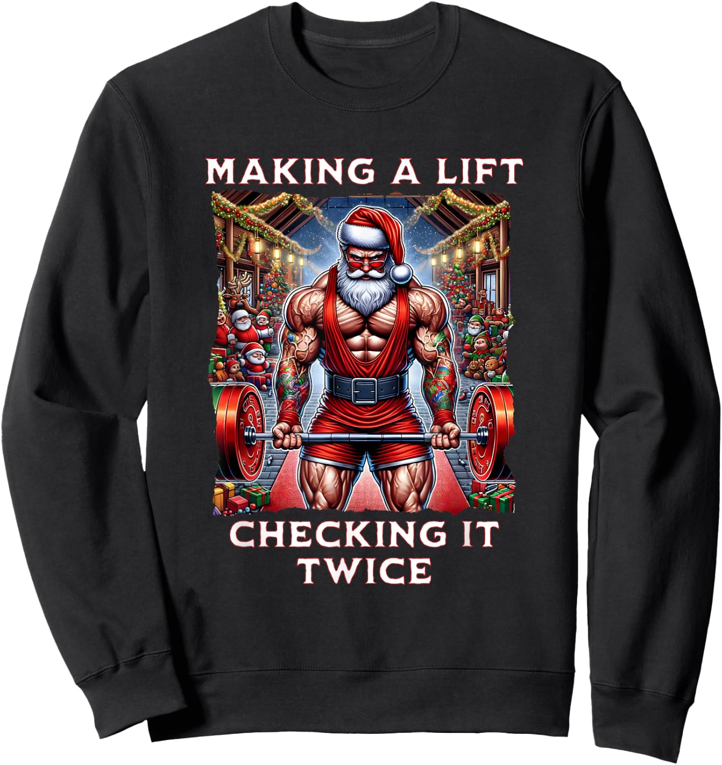 Making a lift, checking it twice. Swole Santa Christmas Sweatshirt - Sweatshirt | Black