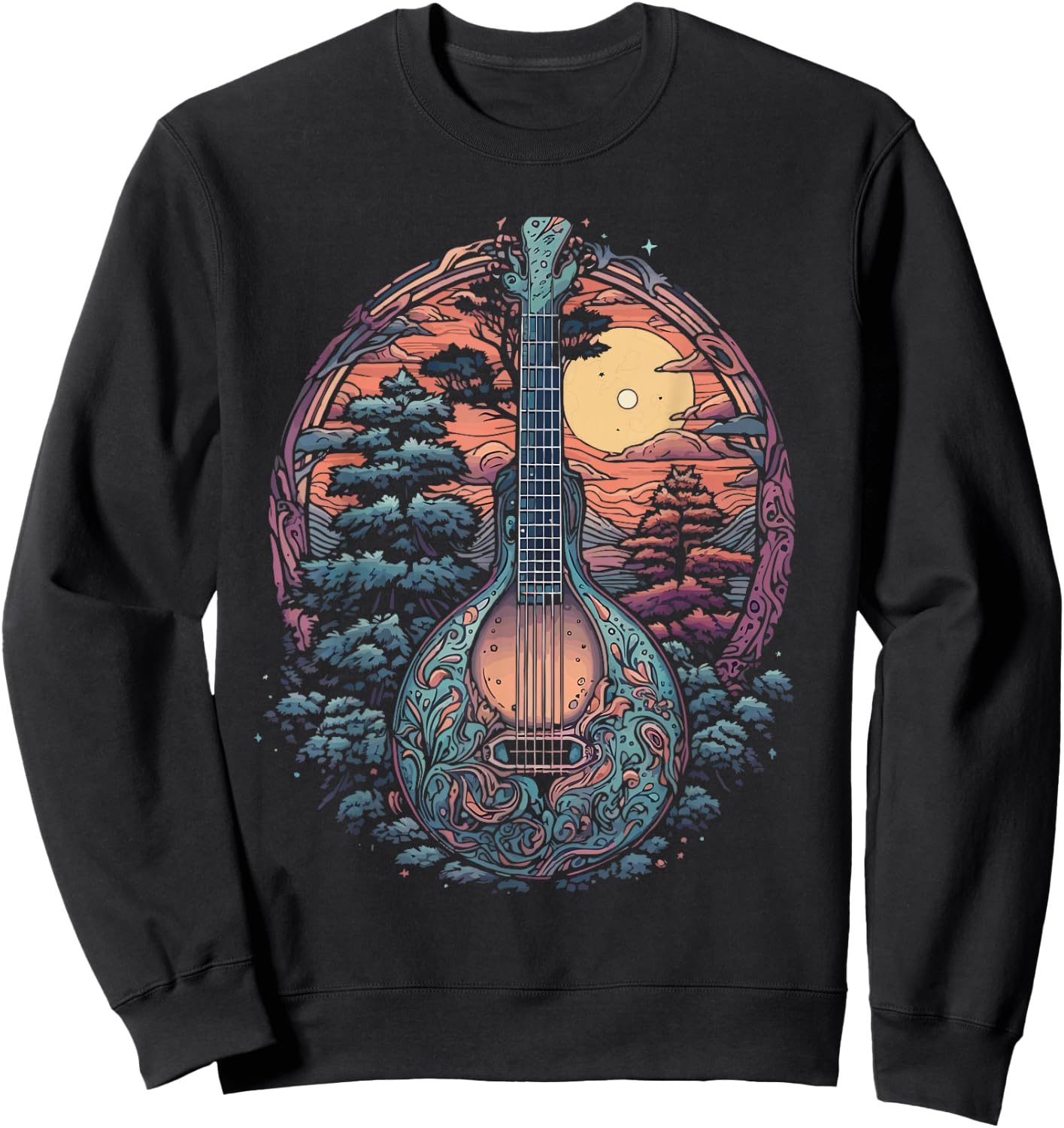 Retro Mandolin Guitar Nature Bluegrass Music Band Mando Art Sweatshirt - Sweatshirt | Black