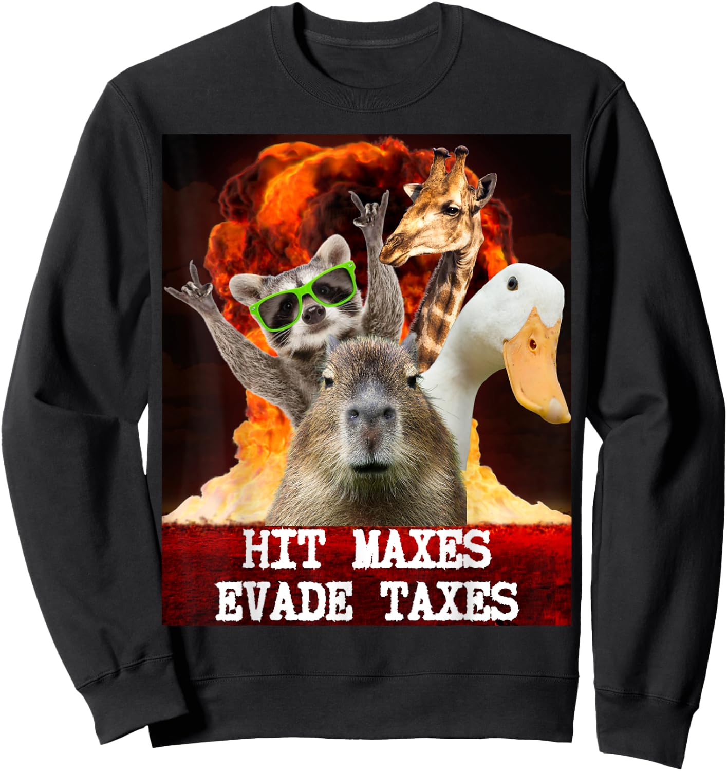 Funny Gym Weightlifting Hit Maxes Evade Taxes Workout Meme Sweatshirt - Sweatshirt | Black