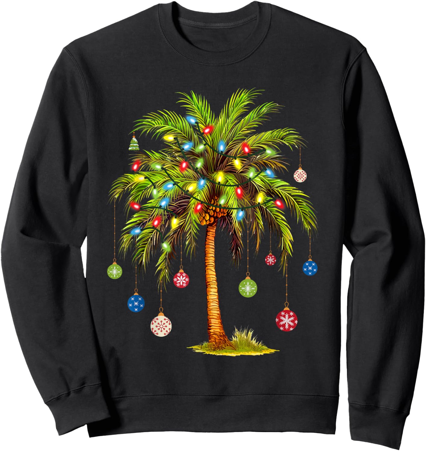 Christmas Palm Tree Light Hawaiian Tropical Xmas Sweatshirt - Sweatshirt | Black