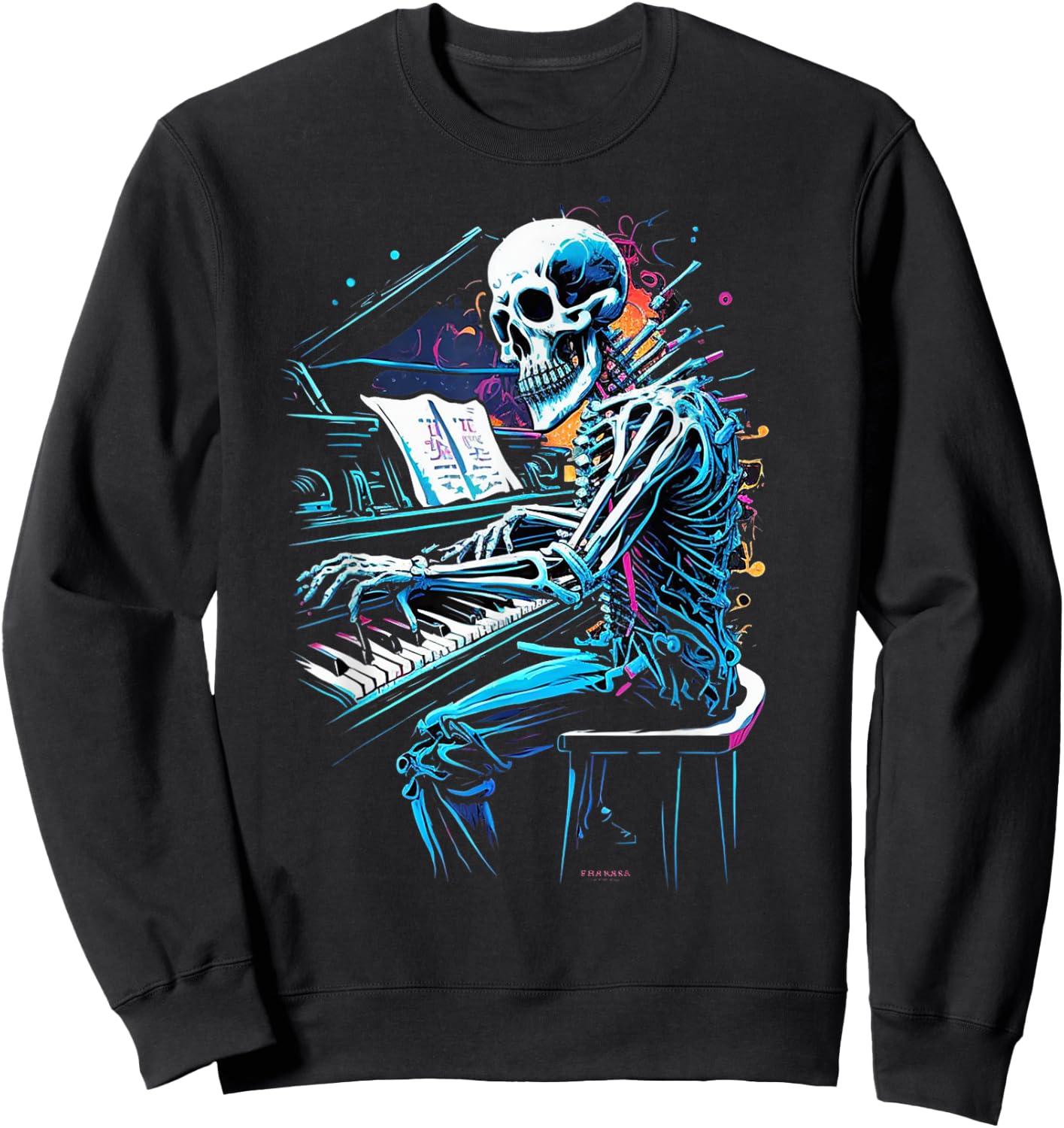 Skeleton Playing Piano Halloween Costume Pianist Musician Sweatshirt - Sweatshirt | Black