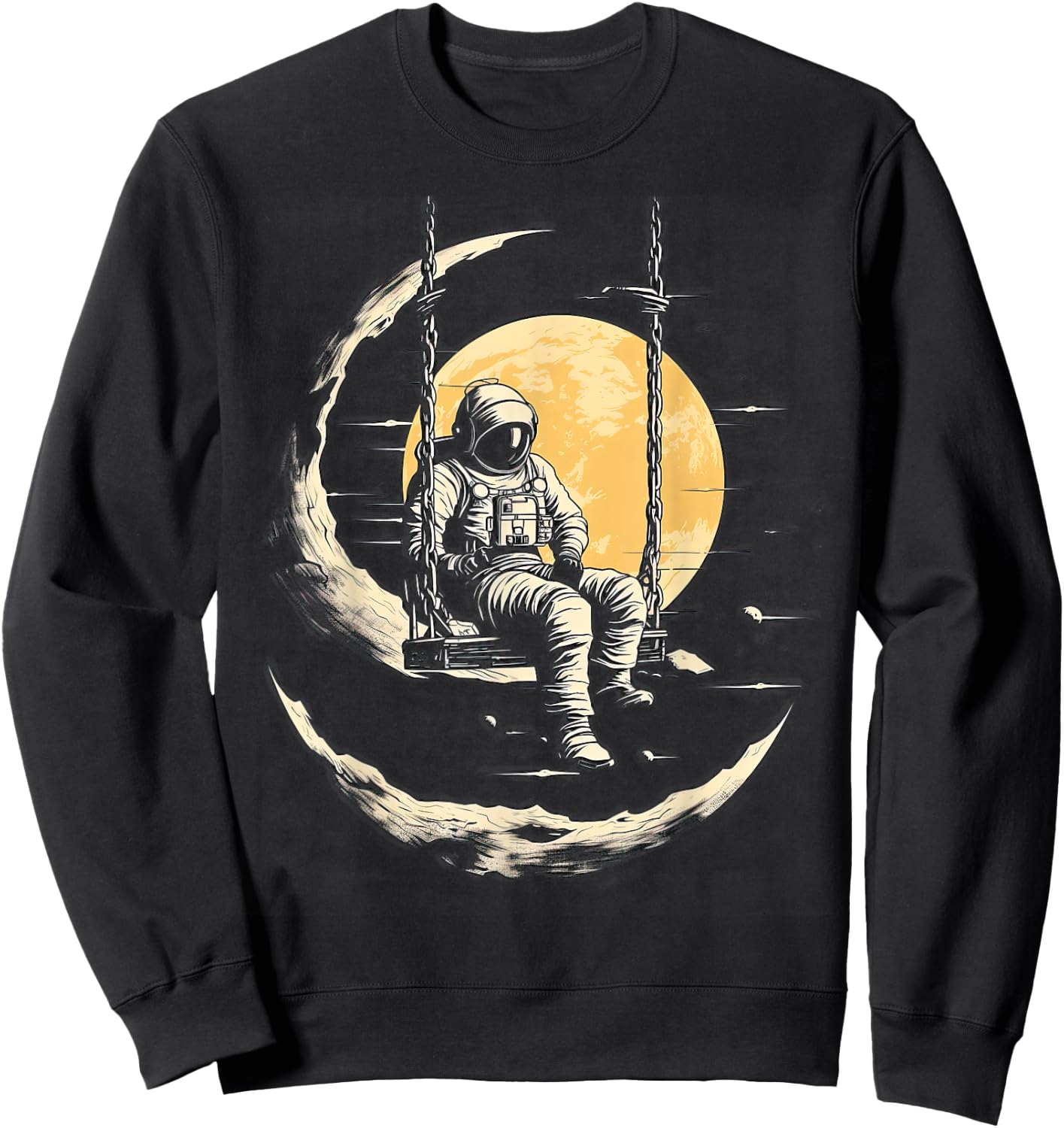 Astronaut Sitting on Swing in Space Stars and Moon Sweatshirt - Sweatshirt | Black