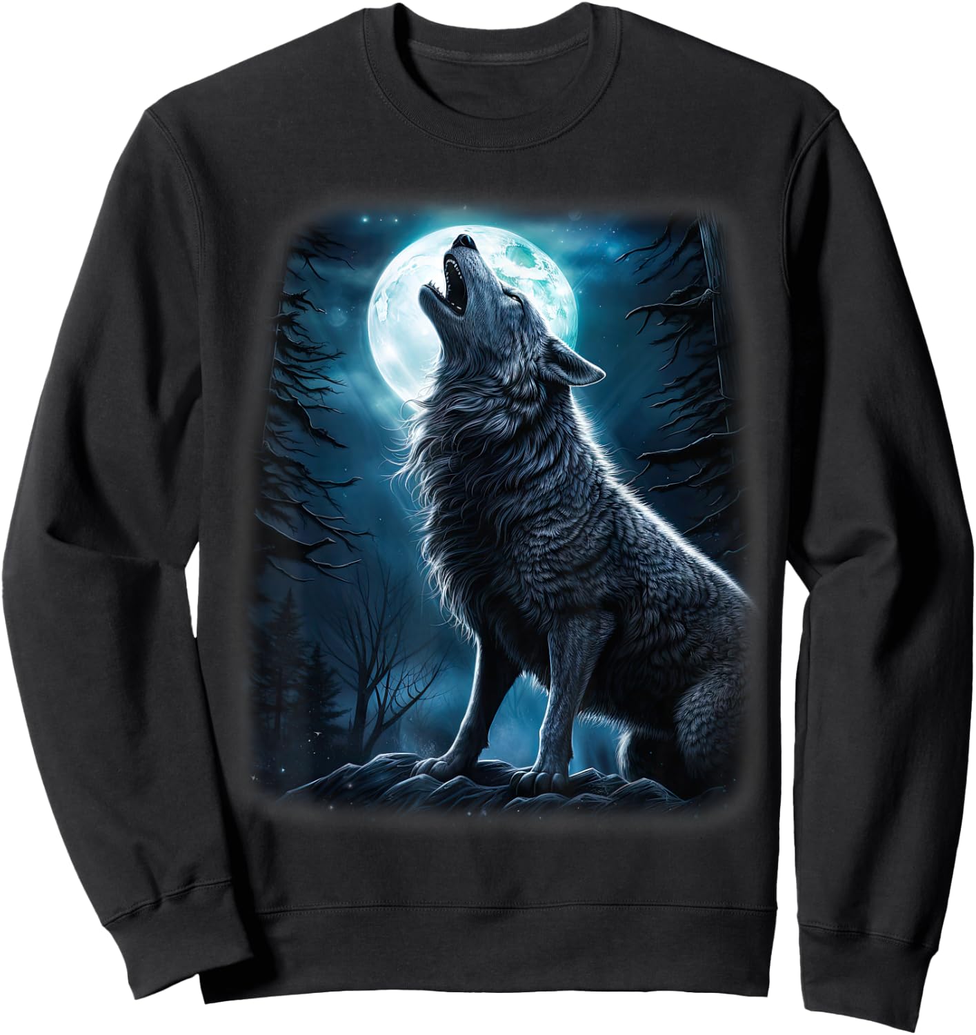 Wolf howling at the Moon Fantasy Art Wildlife Sweatshirt - Sweatshirt | Black