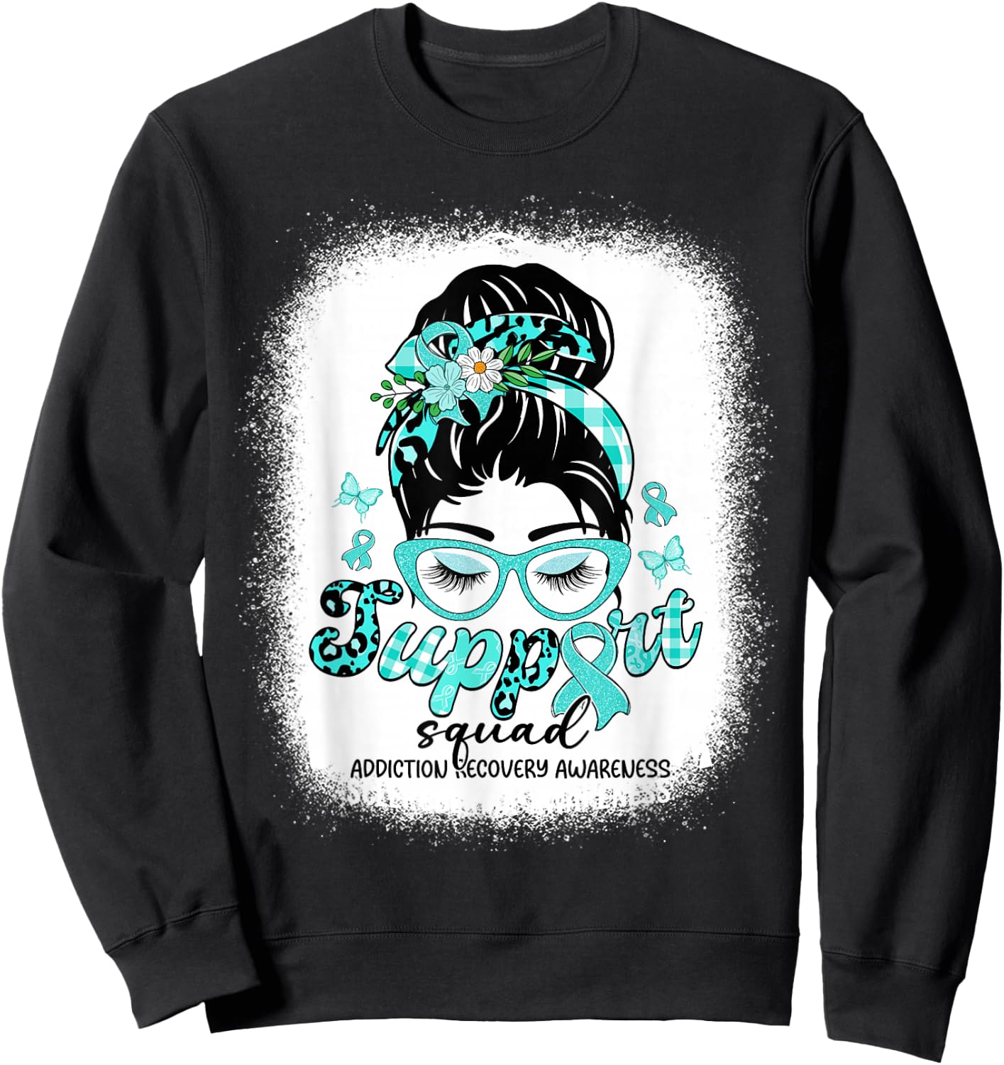 Support Squad Messy Bun Women Addiction Recovery Awareness Sweatshirt - Sweatshirt | Black