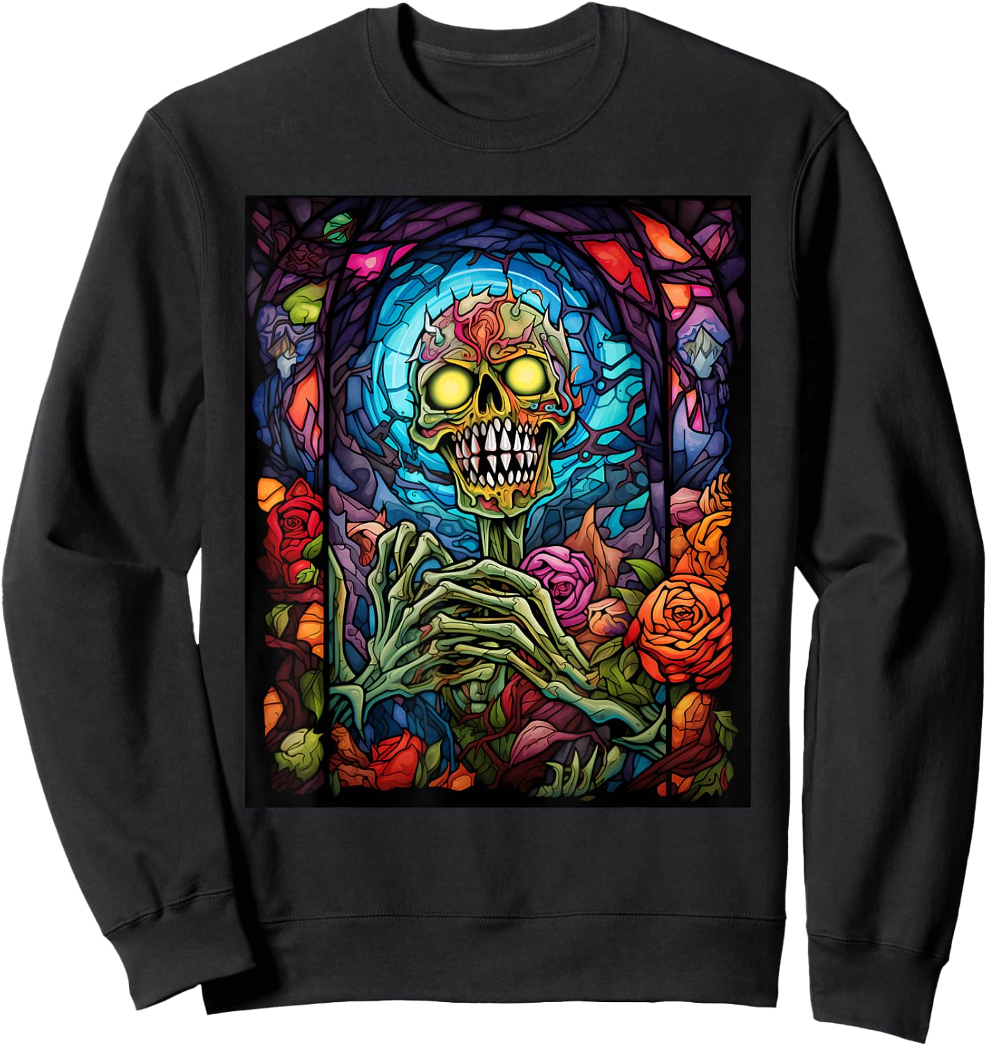 Stained Glass Style Zombie Halloween Sweatshirt - Sweatshirt | Black