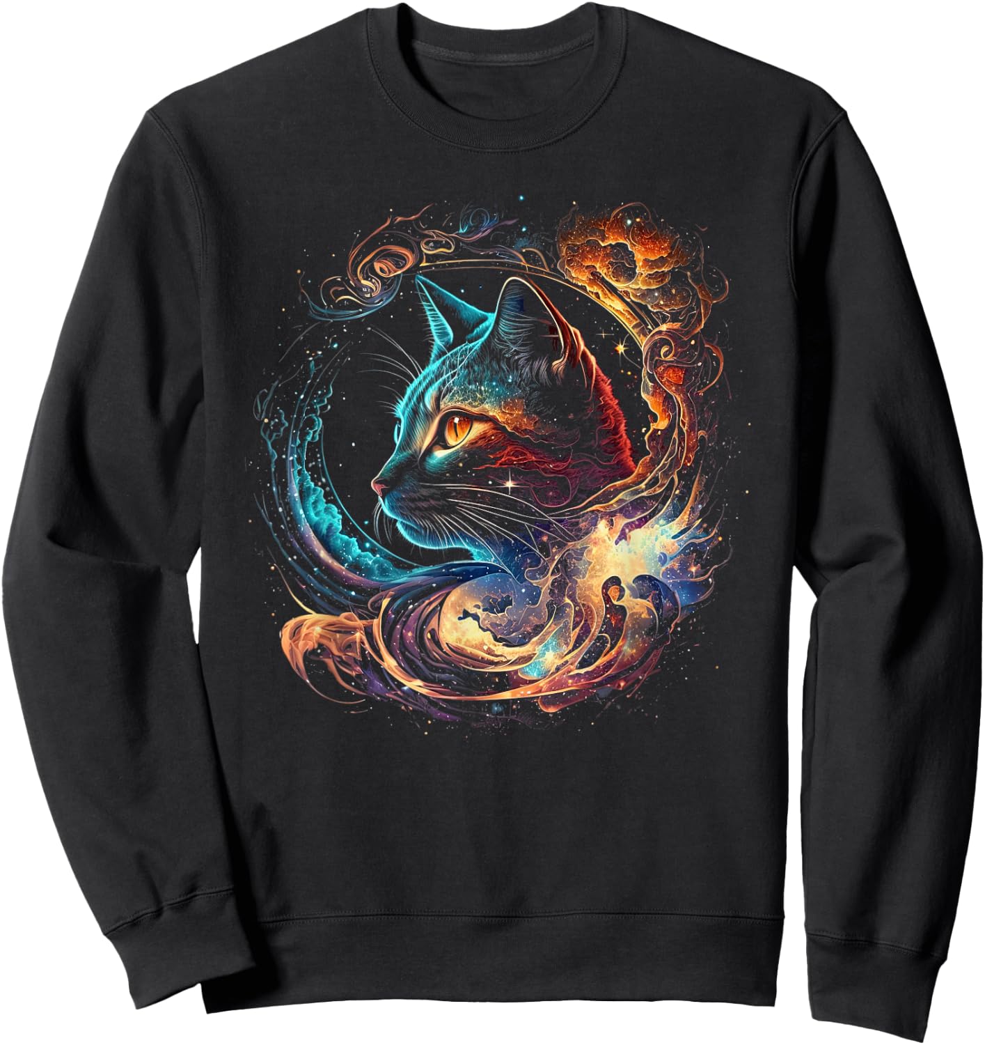 Cat in The Galaxy and Space Kitten Cat Head Sweatshirt - Sweatshirt | Black