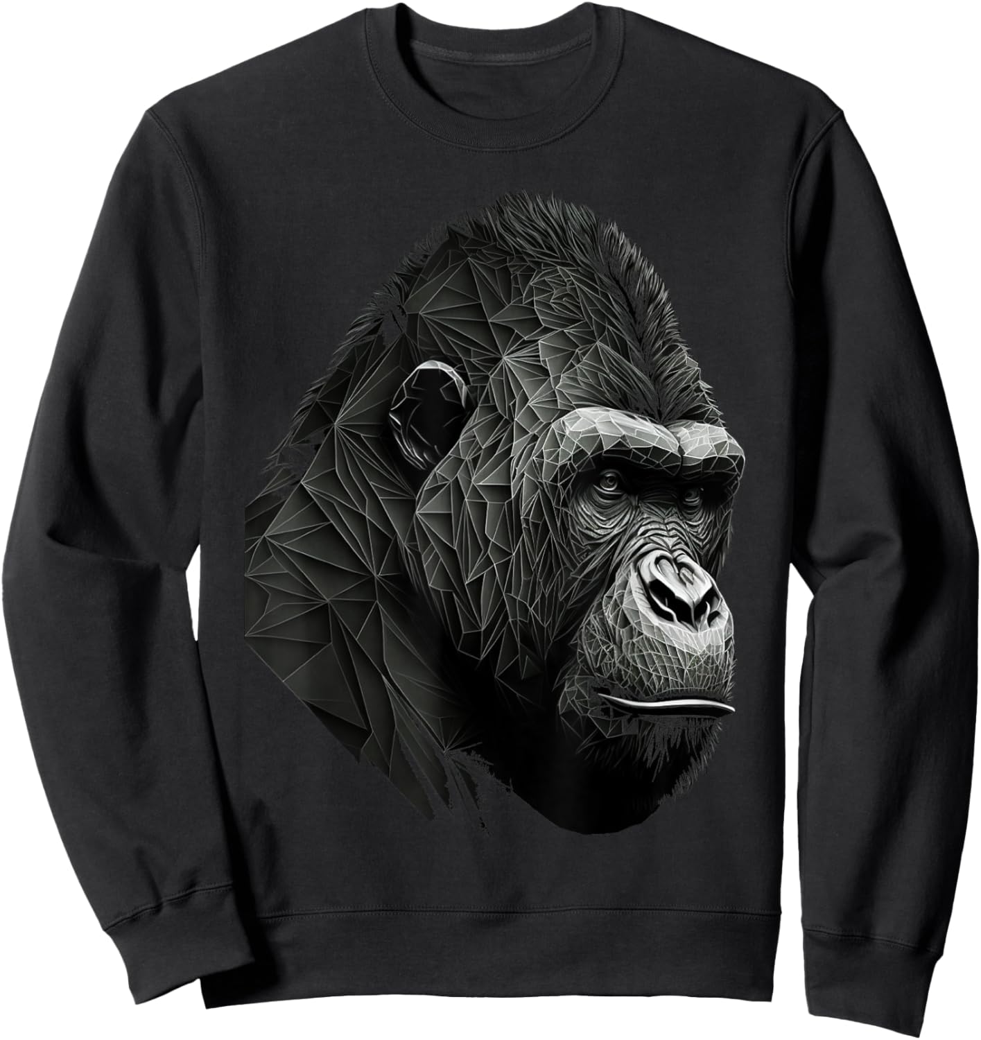 Gorilla Monkey Polygon Geometric Animals Print Art Sweatshirt - Sweatshirt | Black