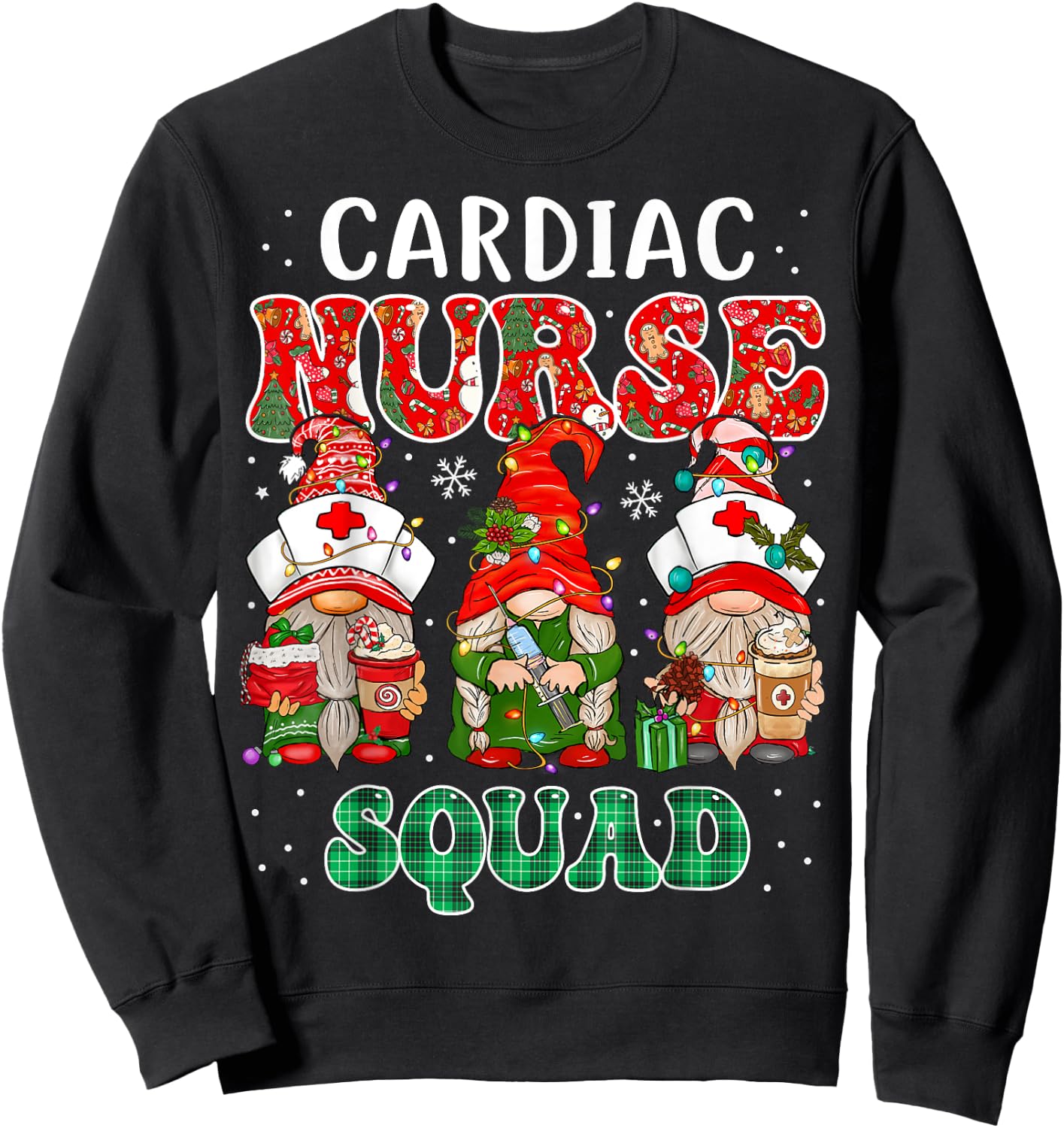 Cardiac Nurse Cute Christmas Gnomes Costume Cardiology Nurse Sweatshirt - Sweatshirt | Black