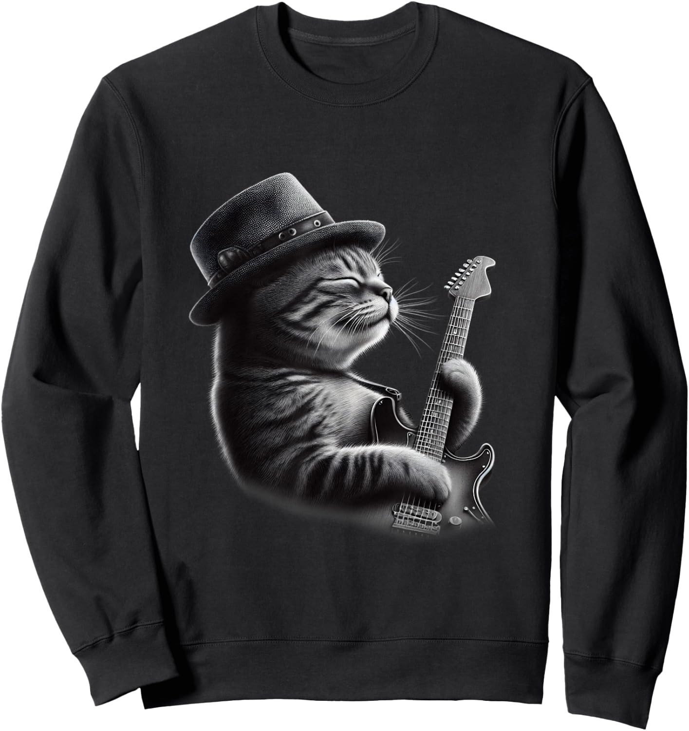 Cat Playing Guitar - Funny Rock Music Guitar Cat Sweatshirt - Sweatshirt | Black