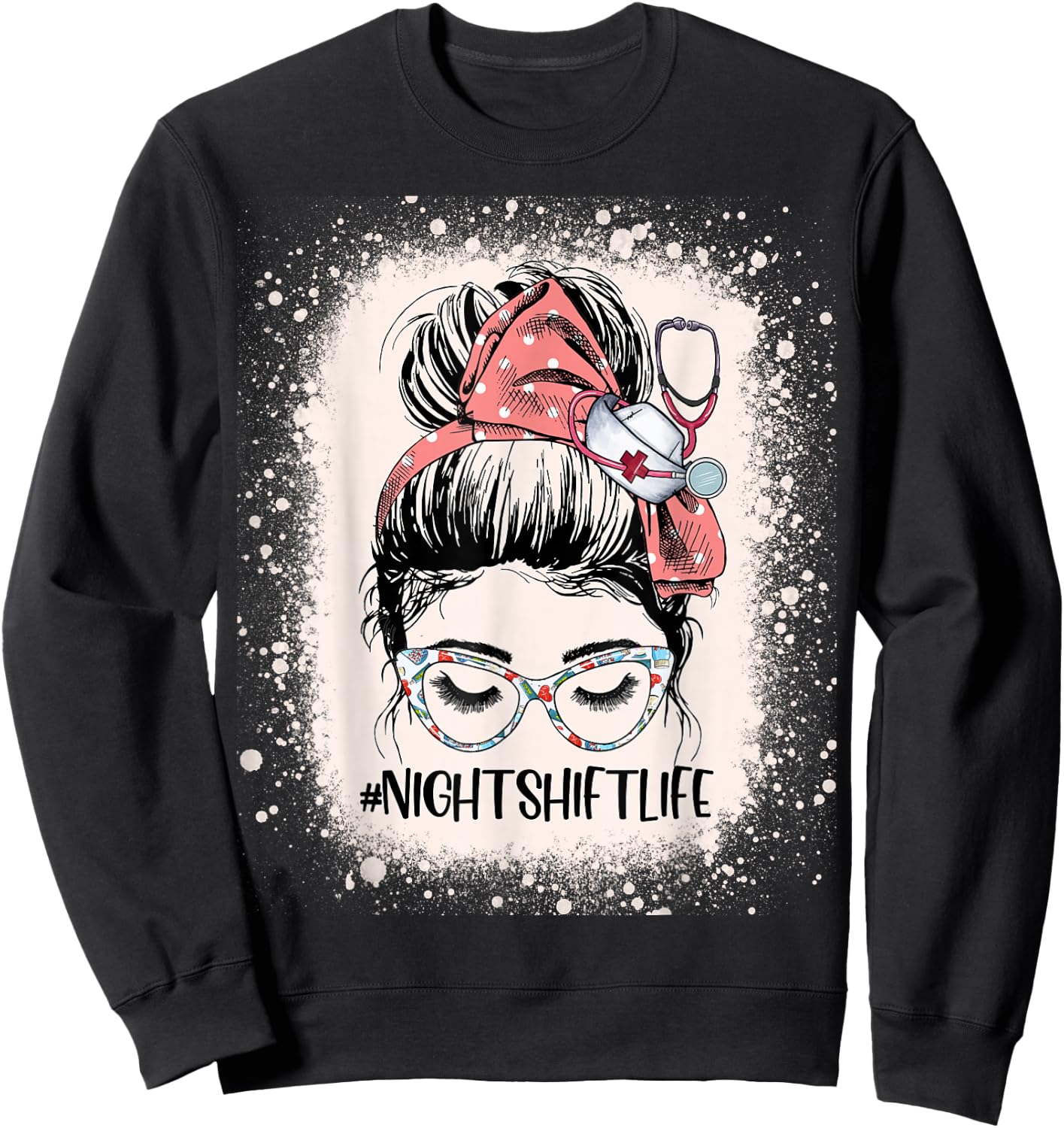 Night Shift Nurse Life Health Worker Messy Bun Nurse Sweatshirt - Sweatshirt | Black