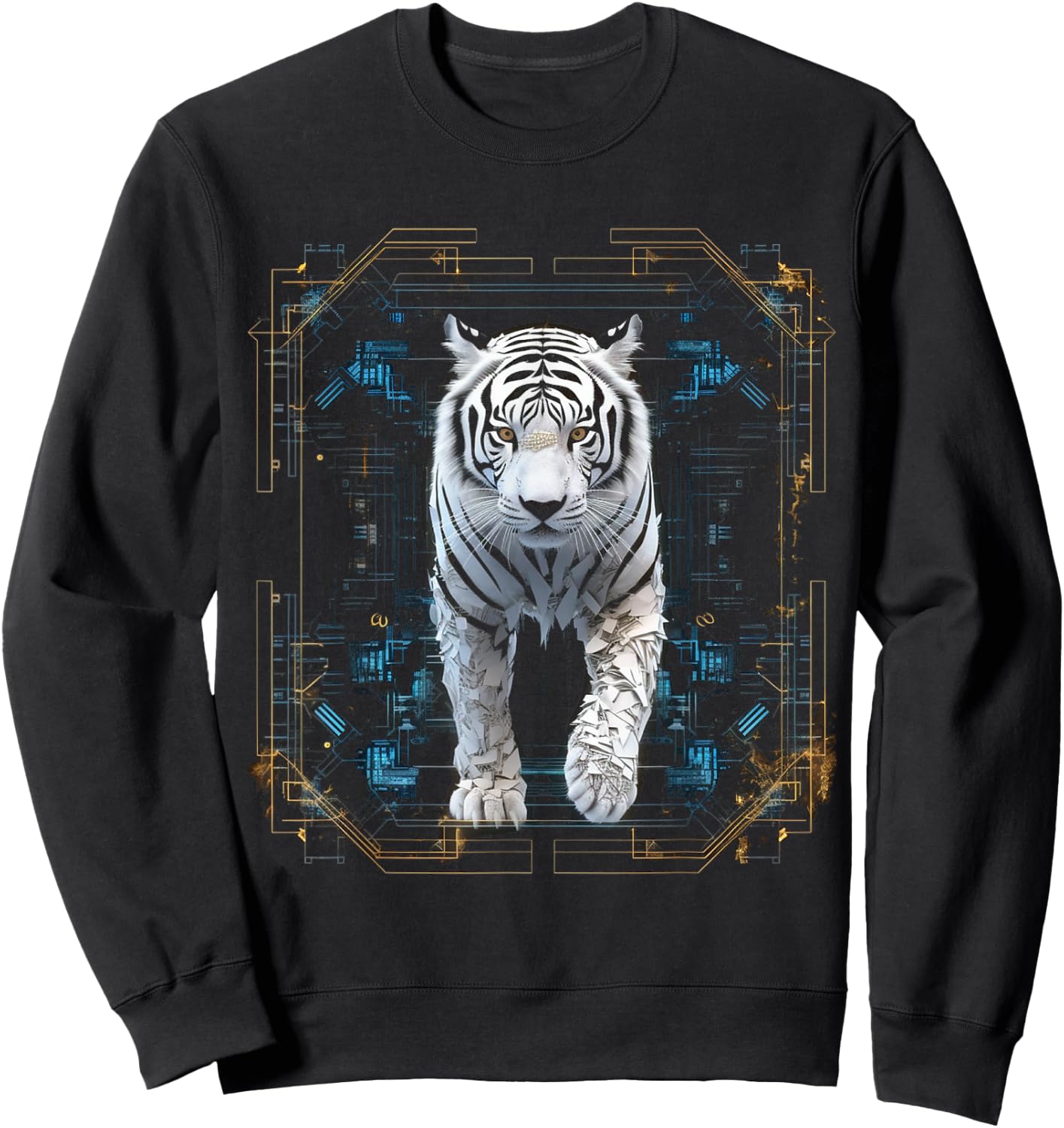 Tiger Geometric Artwork | White Animal Motif Tiger Sweatshirt - Sweatshirt | Black