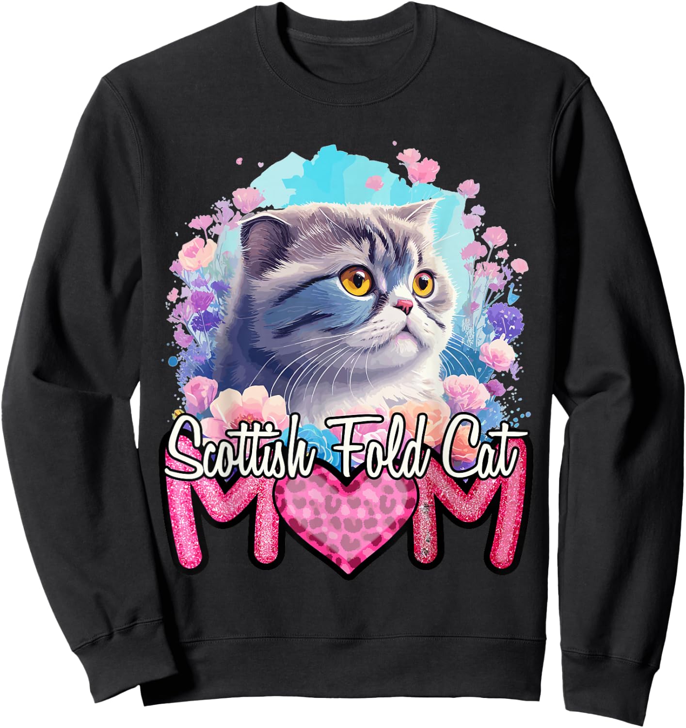 Scottish Fold Mom. Retro Scottish Fold Cat Lover - Cat Mama Sweatshirt - Sweatshirt | Black